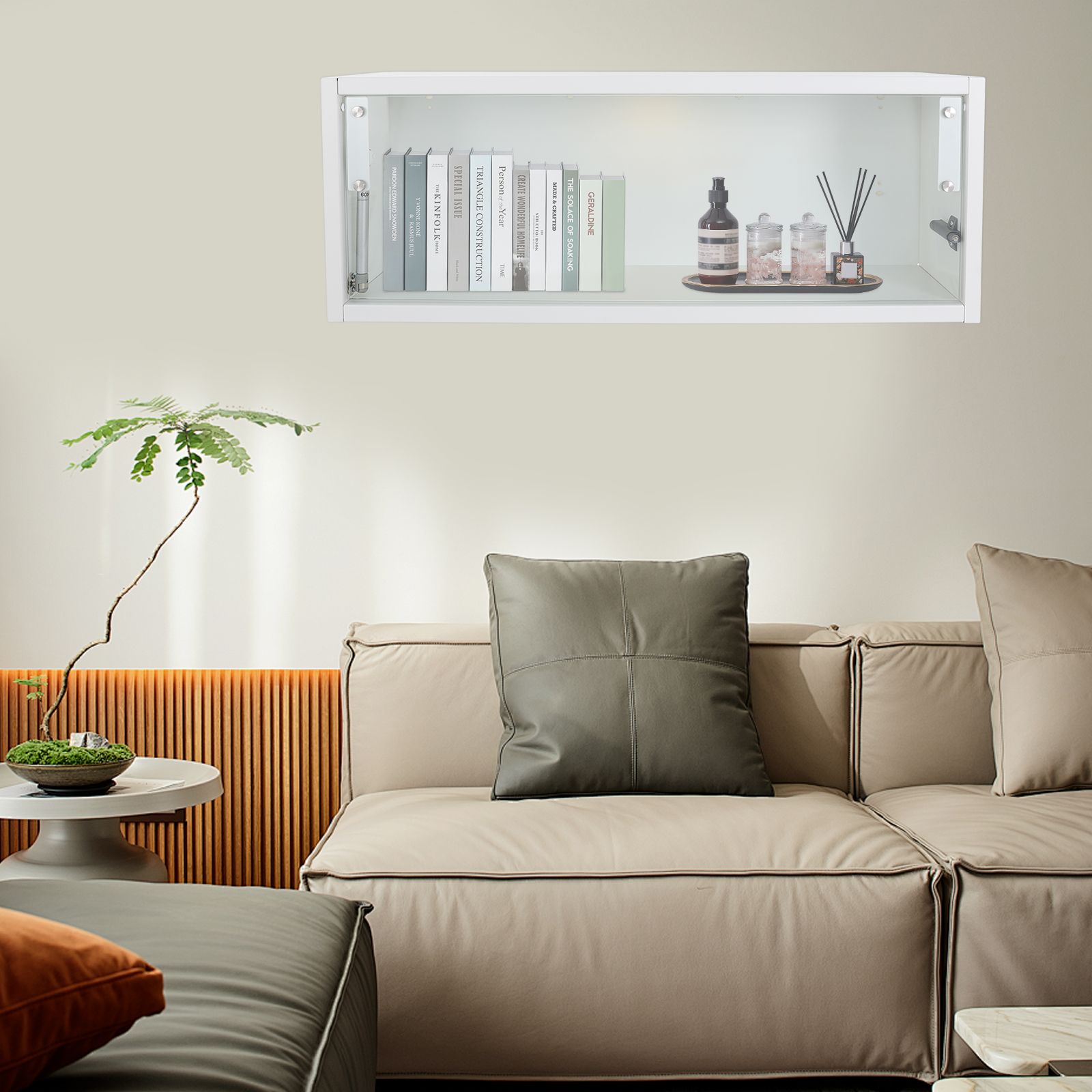 80 x 18 x 30 cm, weißer Multifunktions-Wandschrank mit Klapptür, Wandschrank, Aufbewahrungsschrank mit Beleuchtung