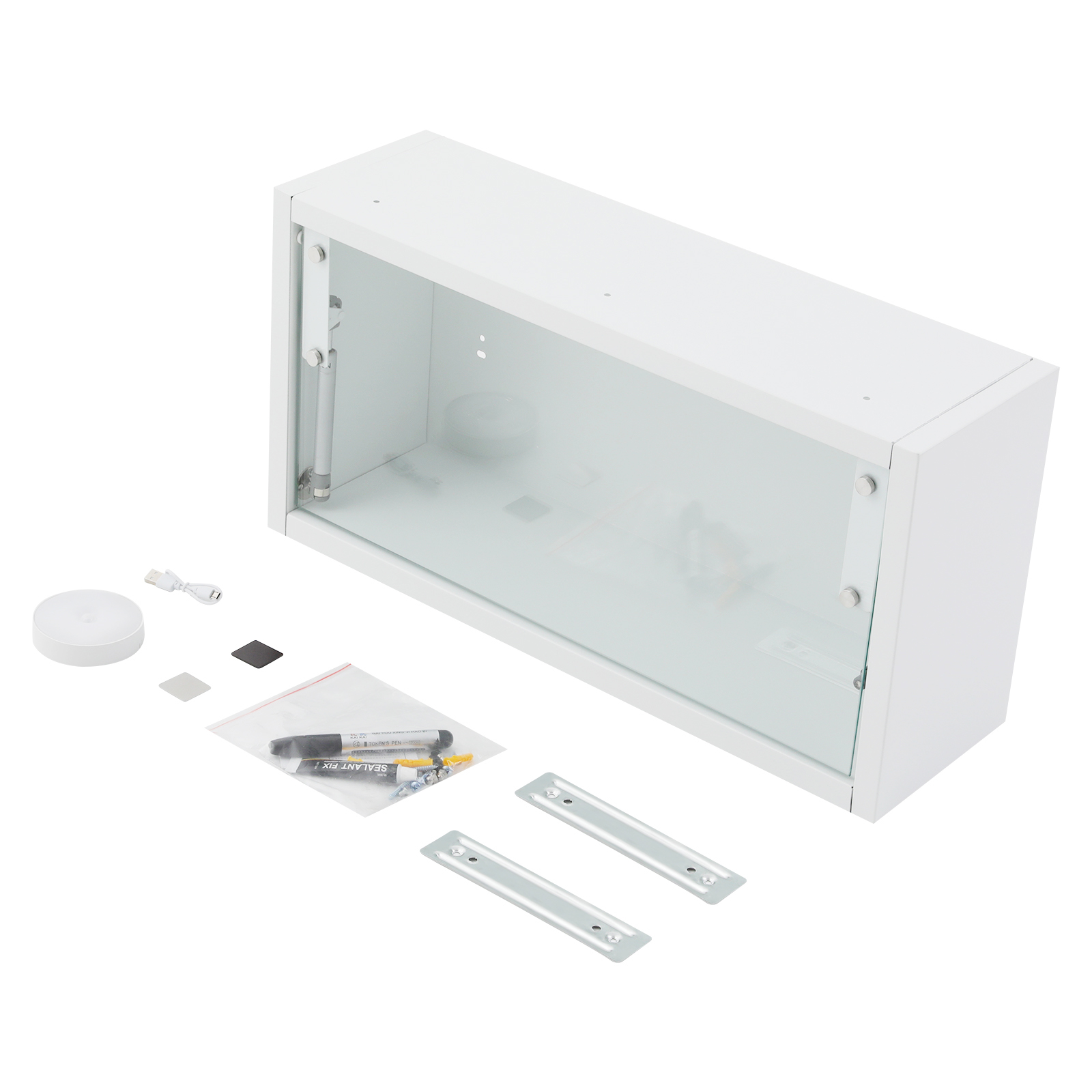 70 x 18 x 30 cm, weißer Multifunktions-Wandschrank mit Klapptür, Wandschrank mit Beleuchtung