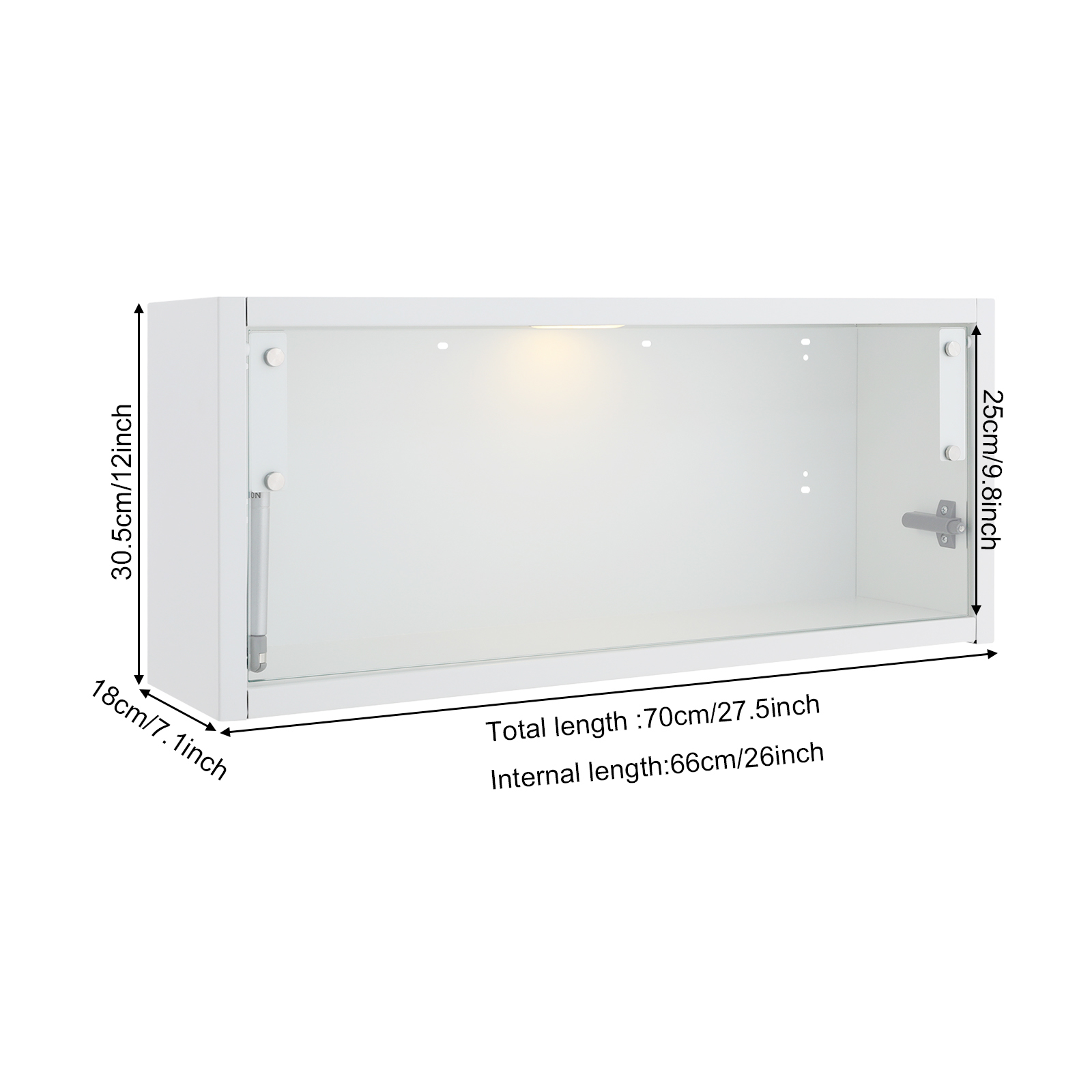 70 x 18 x 30 cm, weißer Multifunktions-Wandschrank mit Klapptür, Wandschrank mit Beleuchtung