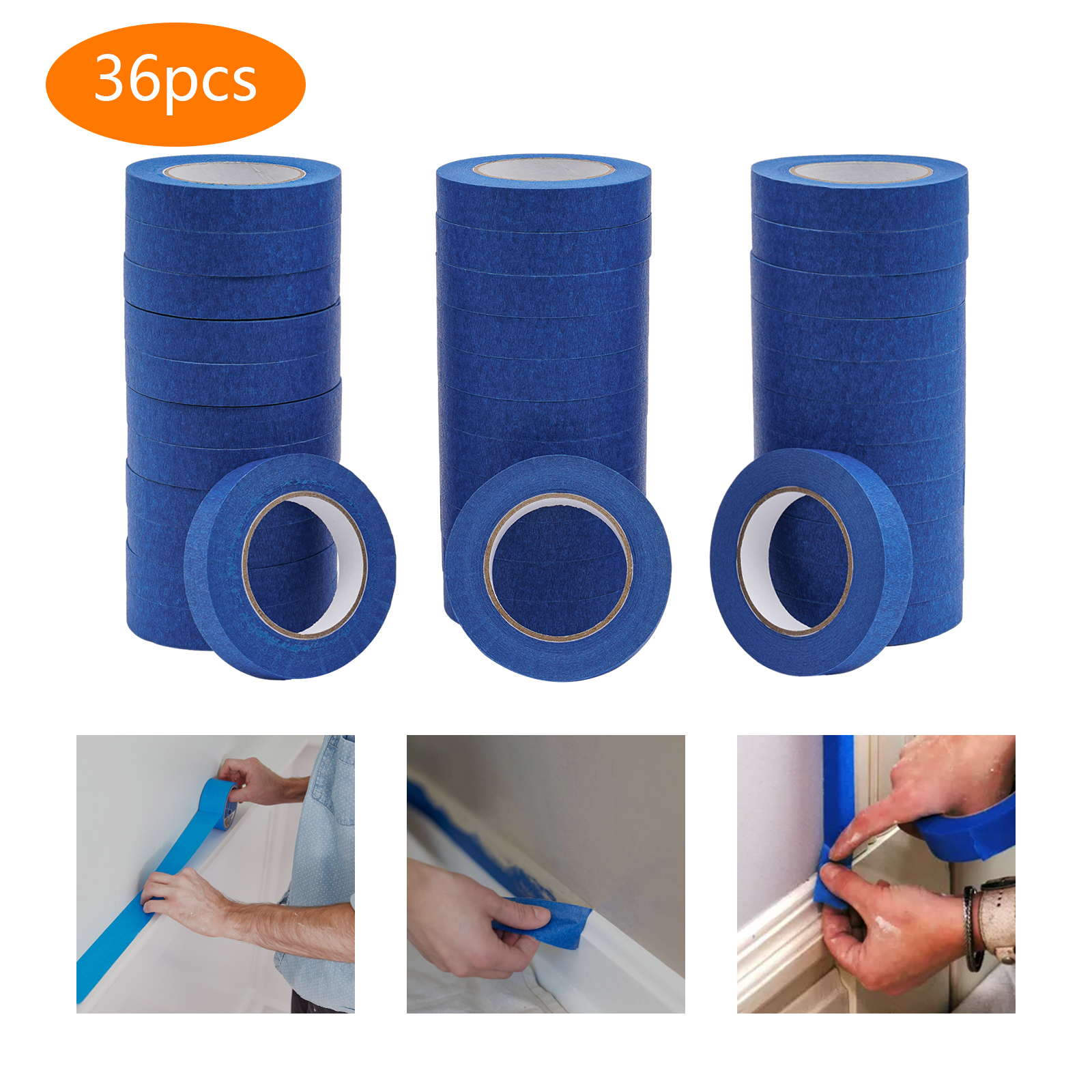 36 Rollen Malerklebeband, 24 mm x 55 m, blaues Abdeckband, Malerklebeband, UV-beständig, feuchtigkeitsbeständig 36 Rollen Malerklebeband, 24 mm x 55 m, blaues Abdeckband, Malerklebeband, UV-beständig, feuchtigkeitsbeständig