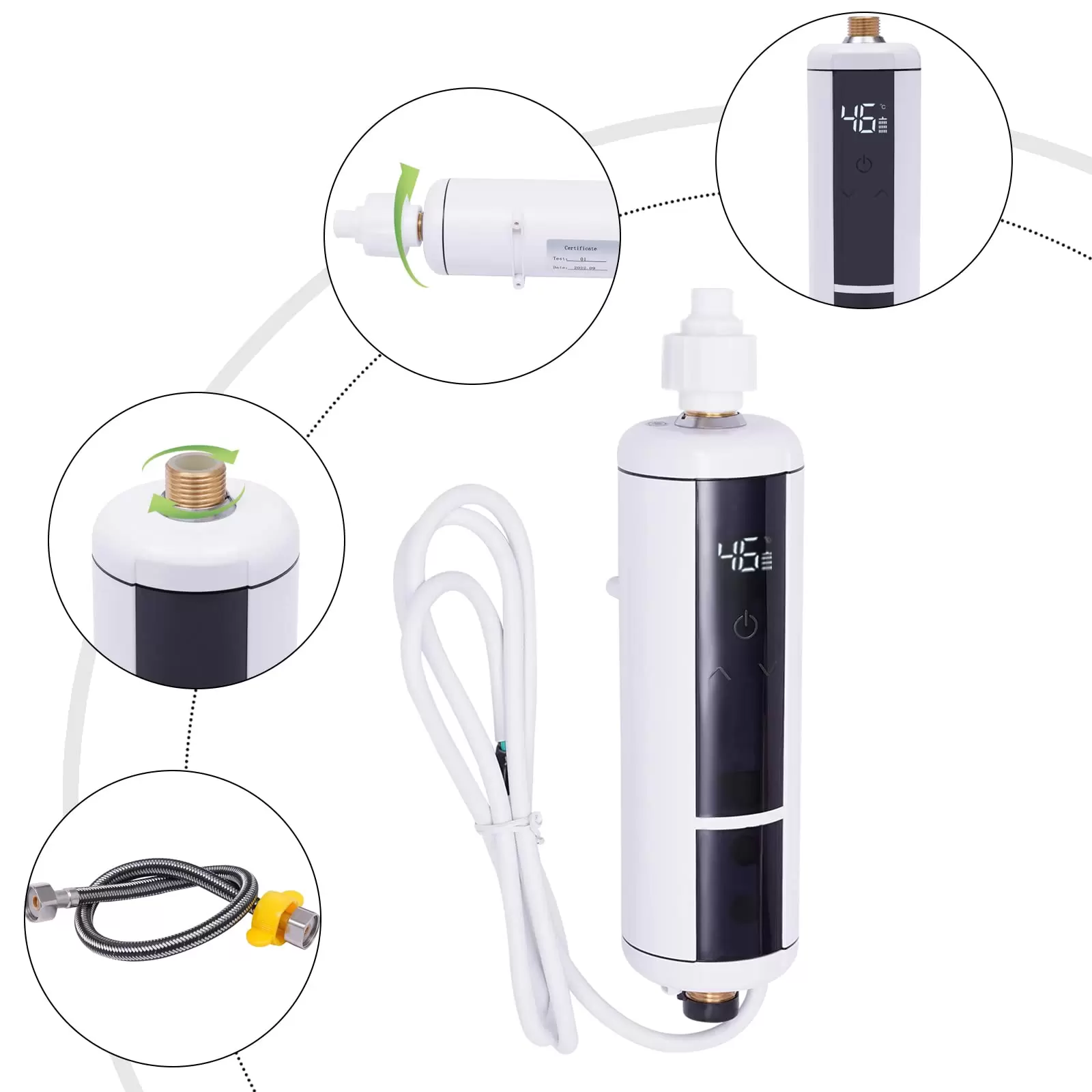 Elektrische Durchlauferhitzer,LED-Anzeige Mini Instant-Warmwasserbereiter 3500 W