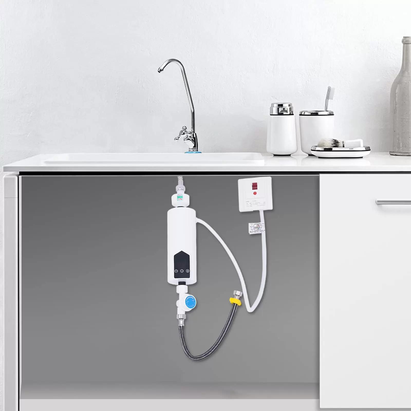 5500W Mini Durchlauferhitzer Elektrische Instant Warmwasserbereiter mit Duschkopf und LED-Anzeige
