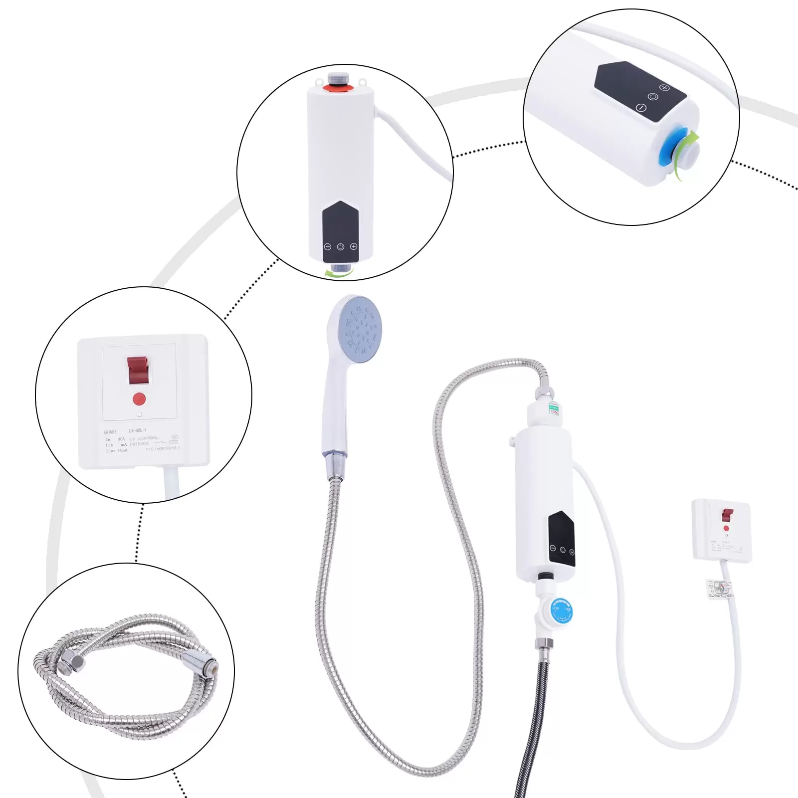 5500W Mini Durchlauferhitzer Elektrische Instant Warmwasserbereiter mit Duschkopf und LED-Anzeige