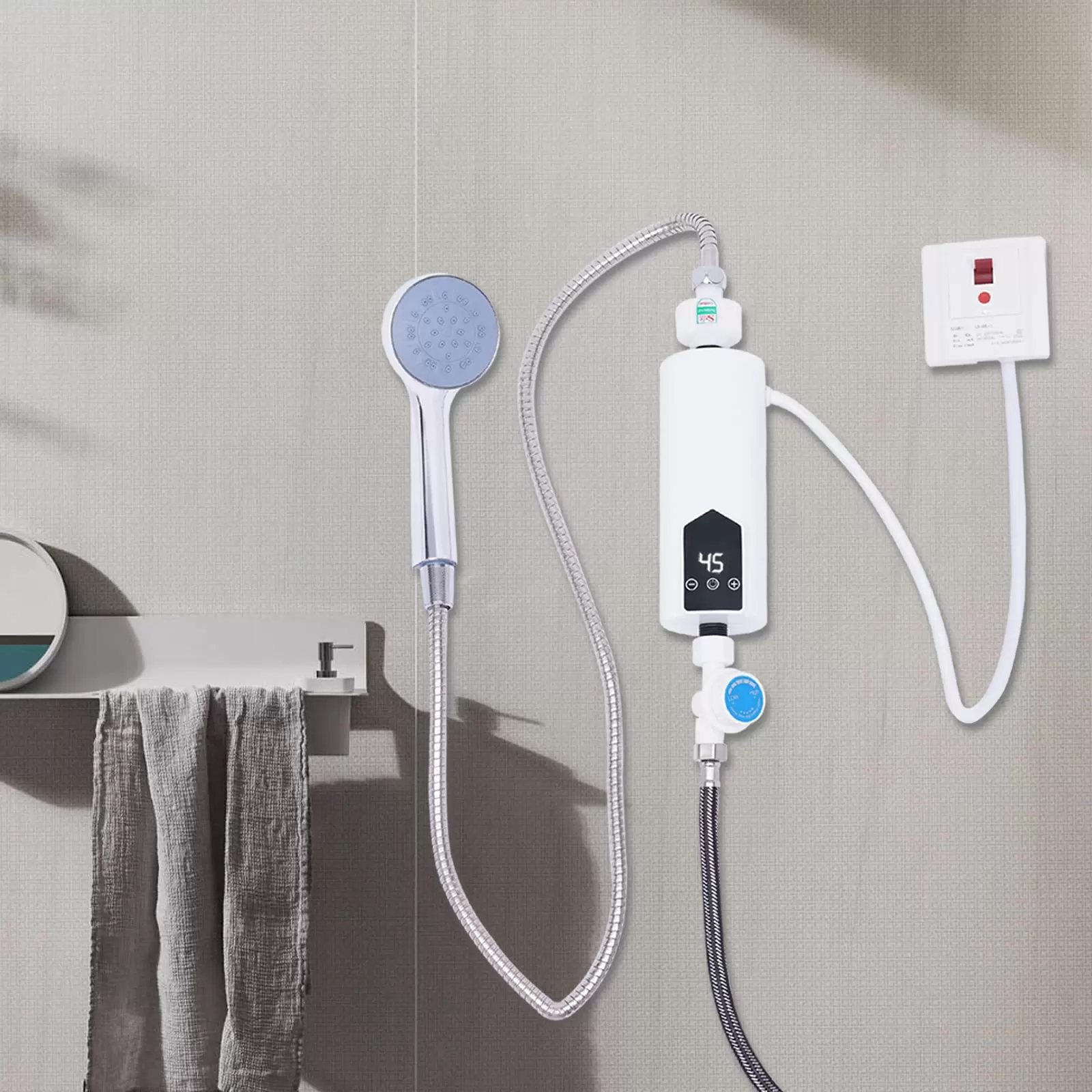 5500W Mini Durchlauferhitzer Elektrische Instant Warmwasserbereiter mit Duschkopf und LED-Anzeige