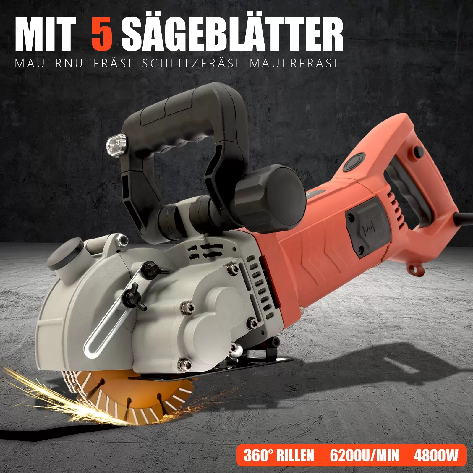 4800W Mauerfräser 360° Mauerschlitzer Mauernutfräse mit 5Pcs Sägeblätter