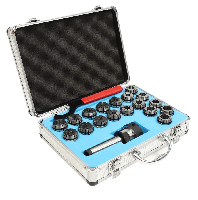 Set mit 18 ER32-Spannzangen, 2 – 20 mm, ER32-Schraubenschlüssel, MT3-Schaft, mit Tragetasche aus Aluminiumlegierung, Graviermaschine