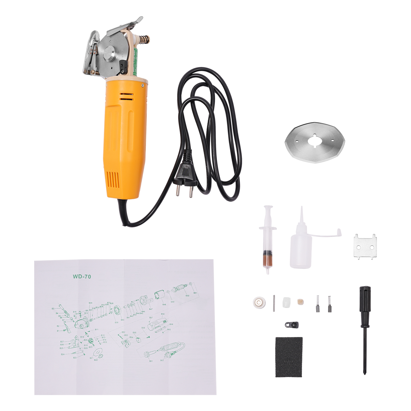 Elektrischer Rollschneider, elektrische Schere, 220 V, 170 W, 1400 U/min, zum Schneiden von Leinwand, Teppich, Schablone, Stoff usw. Elektrischer Rollschneider, elektrische Schere, 220 V, 170 W, 1400 U/min, zum Schneiden von Leinwand, Teppich, Schablone, Stoff usw.