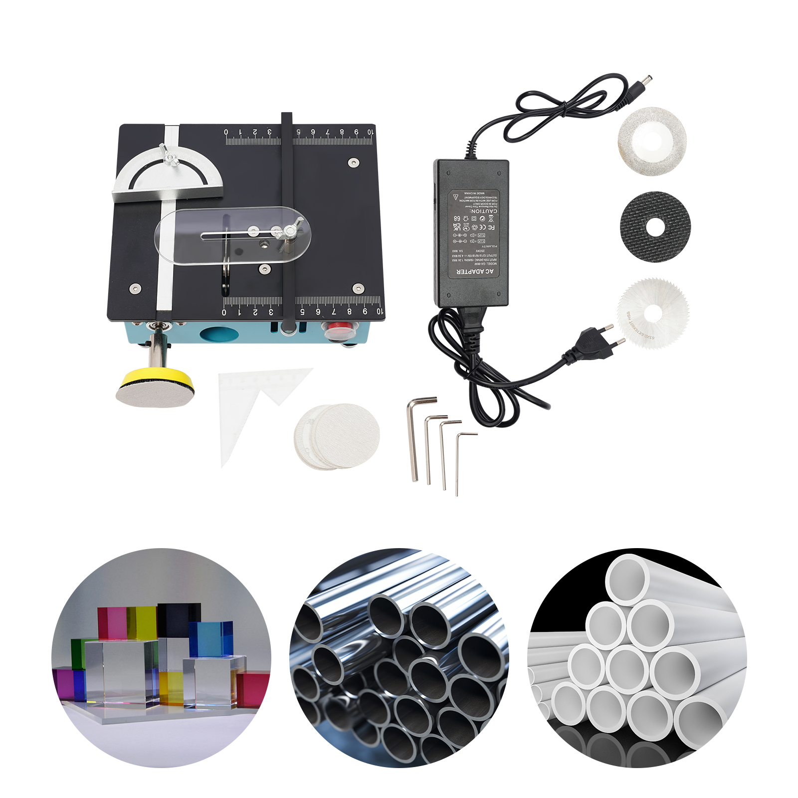 Mini 96w liftable acrylic cork metal desktop cutting machine micro grinding blue small table saw
