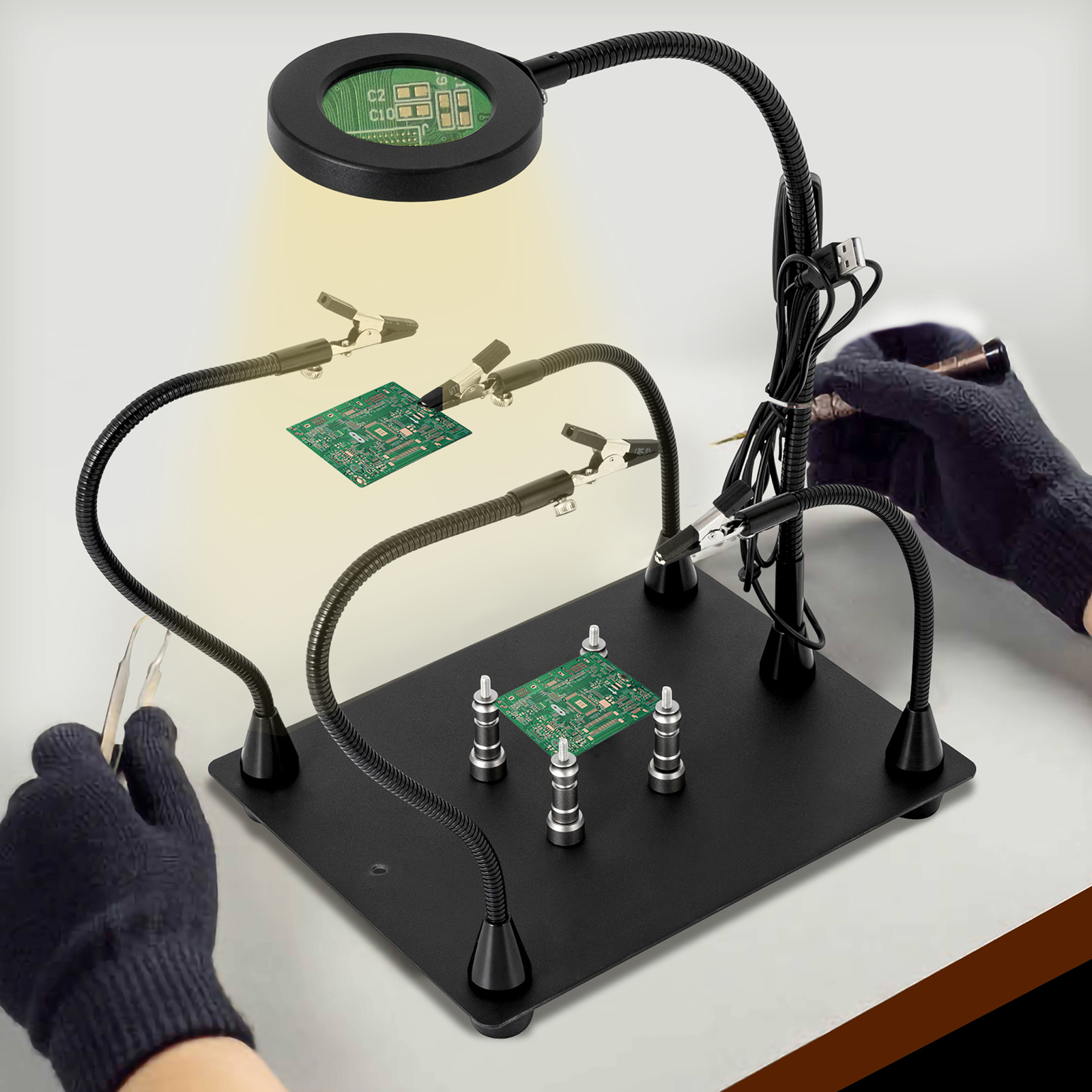 Helping Hands Löt-Klemmstation,3-fache LED-Lupenlampe Helping Hands Löt-Klemmstation,3-fache LED-Lupenlampe