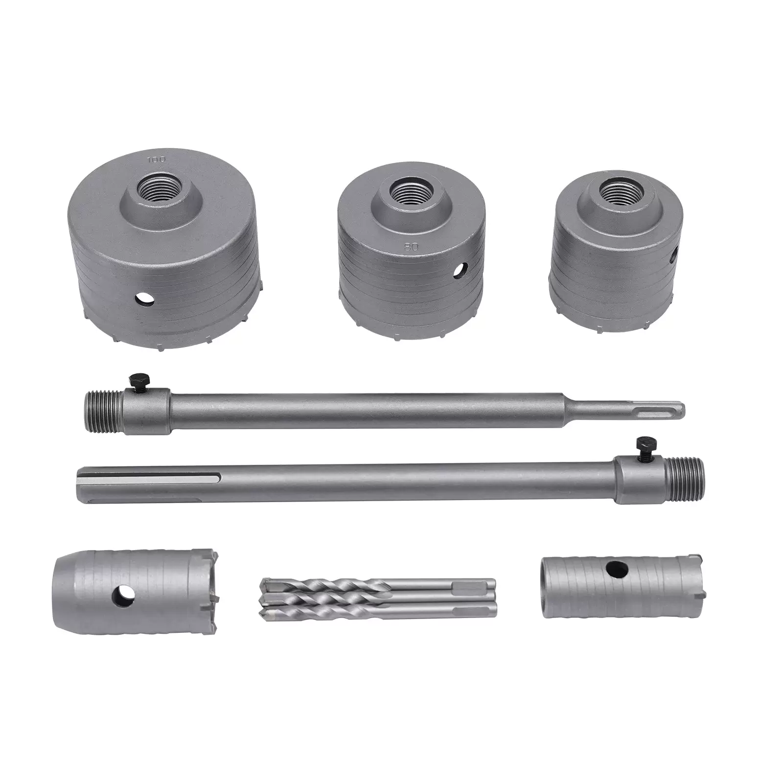 Metall-Sägelochbohrer, 9-Teilig, Hochwertige Legierung, 30-100 mm, Sds Plus-Schaft, Ideal für Betonziegel-Zement-Stein Metall-Sägelochbohrer, 9-Teilig, Hochwertige Legierung, 30-100 mm, Sds Plus-Schaft, Ideal für Betonziegel-Zement-Stein