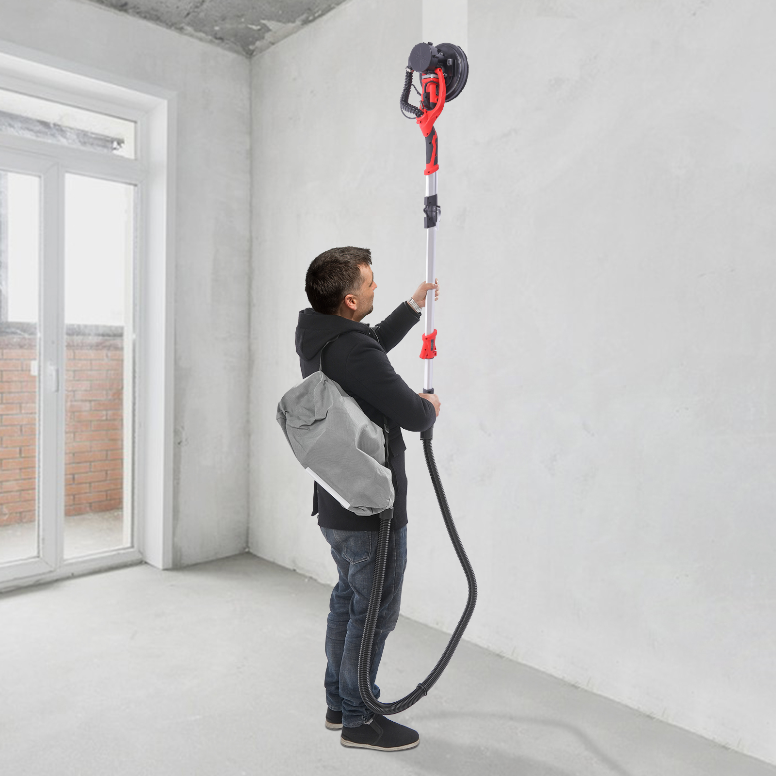 Ponceuse électrique pour plafond et murs avec aspiration de poussière, ponceuse à cloison sèche à vitesse variable, ponceuse électrique sans poussière pour cloison sèche - Rouge Ponceuse électrique pour plafond et murs avec aspiration de poussière, ponceuse à cloison sèche à vitesse variable, ponceuse électrique sans poussière pour cloison sèche - Rouge