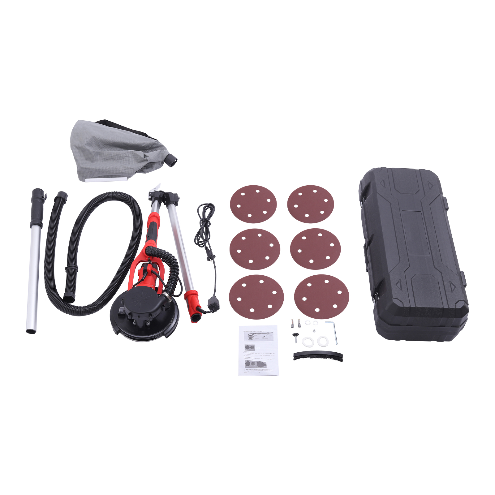 Ponceuse électrique pour plafond et murs avec aspiration de poussière, ponceuse à cloison sèche à vitesse variable, ponceuse électrique sans poussière pour cloison sèche - Rouge Ponceuse électrique pour plafond et murs avec aspiration de poussière, ponceuse à cloison sèche à vitesse variable, ponceuse électrique sans poussière pour cloison sèche - Rouge