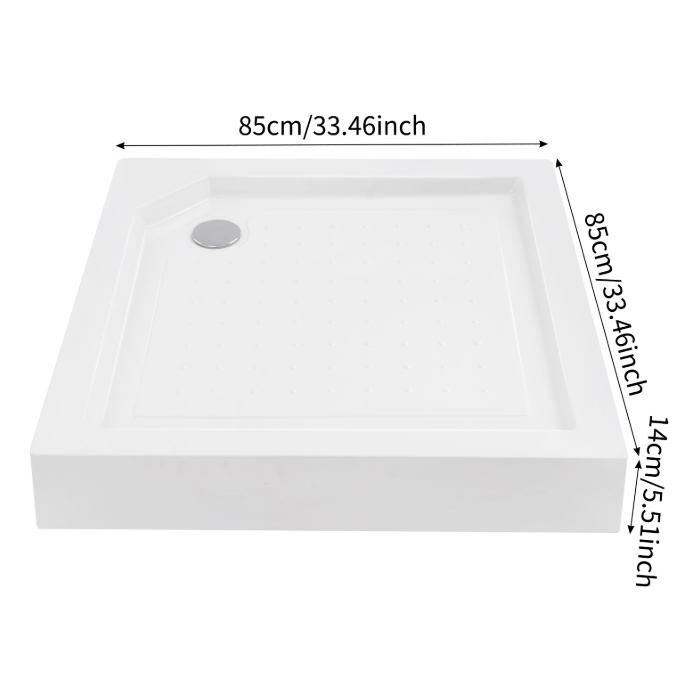 Shower Base Basin, White Bathroom Shower Tray, Shower Base, 85x85x14cm - Square