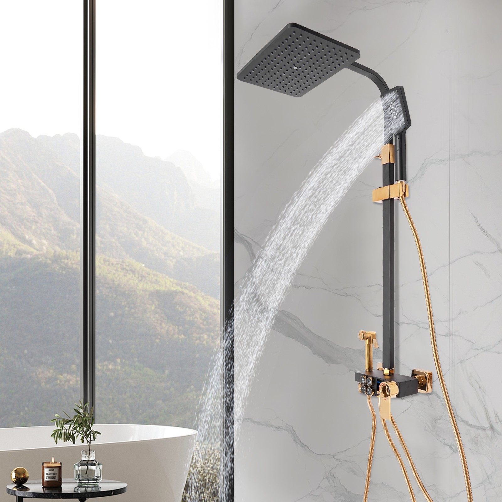 Schwarz Voll Kupfer Digitale Thermostat Dusche Set Badezimmer Multi-Funktion Vier-Geschwindigkeit Universal Schwarz Voll Kupfer Digitale Thermostat Dusche Set Badezimmer Multi-Funktion Vier-Geschwindigkeit Universal