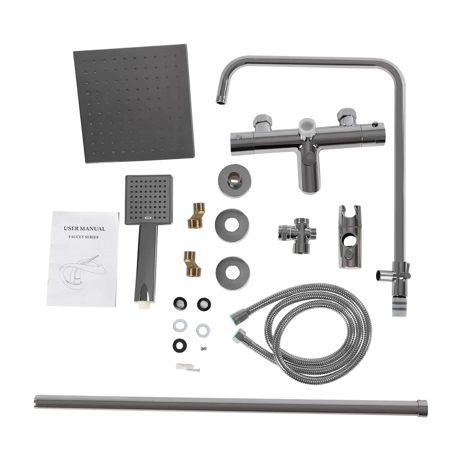 Duschsystem mit Thermostat, 304 Edelstahl Regen Dusche Dusche Armatur Set Bad Wasserhahn Thermostat Kupfer für Badezimmer