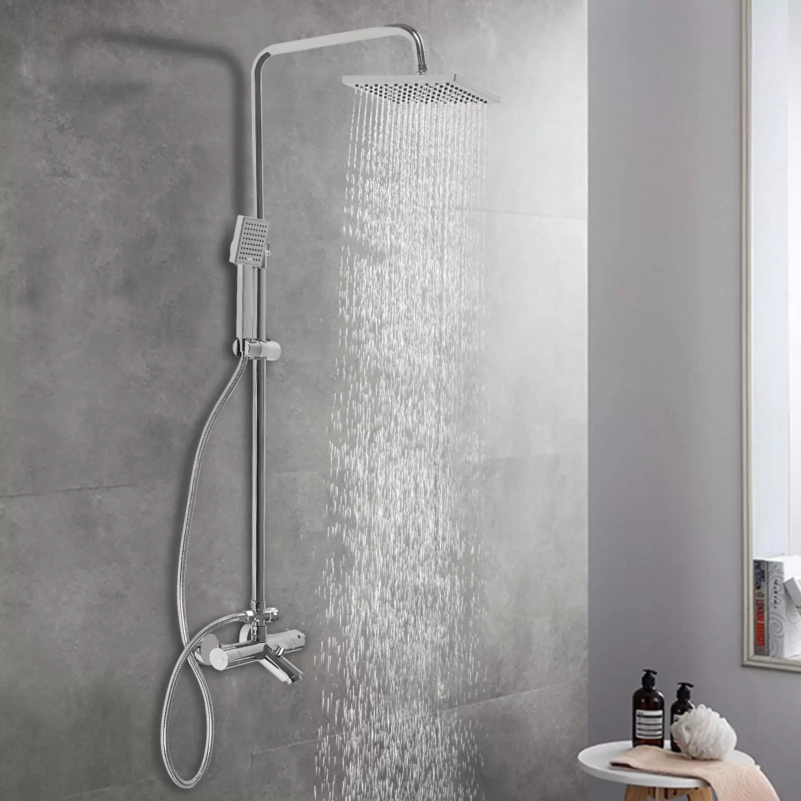 Duschsystem mit Thermostat, 304 Edelstahl Regen Dusche Dusche Armatur Set Bad Wasserhahn Thermostat Kupfer für Badezimmer