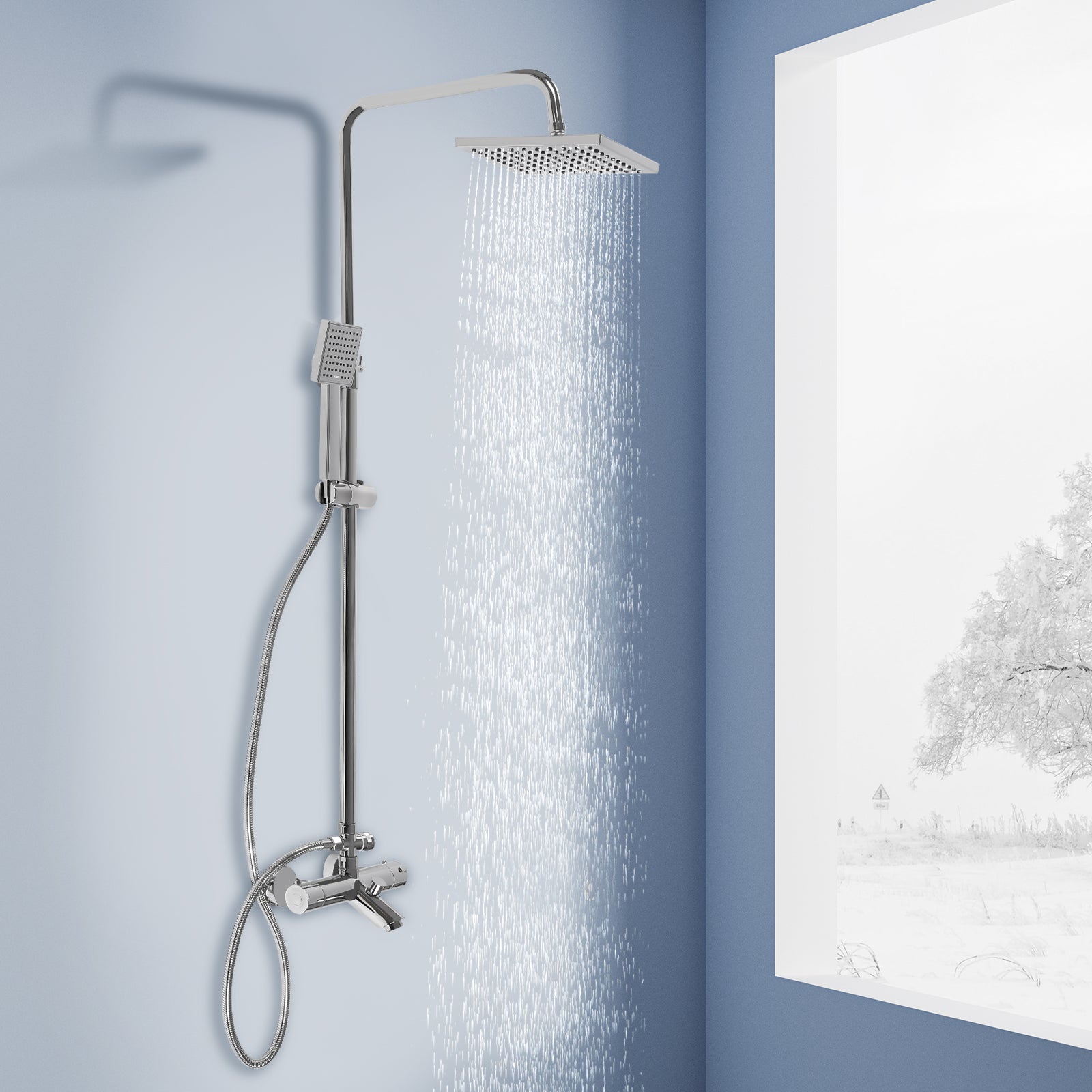 Duschsystem mit Thermostat, 304 Edelstahl Regen Dusche Dusche Armatur Set Bad Wasserhahn Thermostat Kupfer für Badezimmer