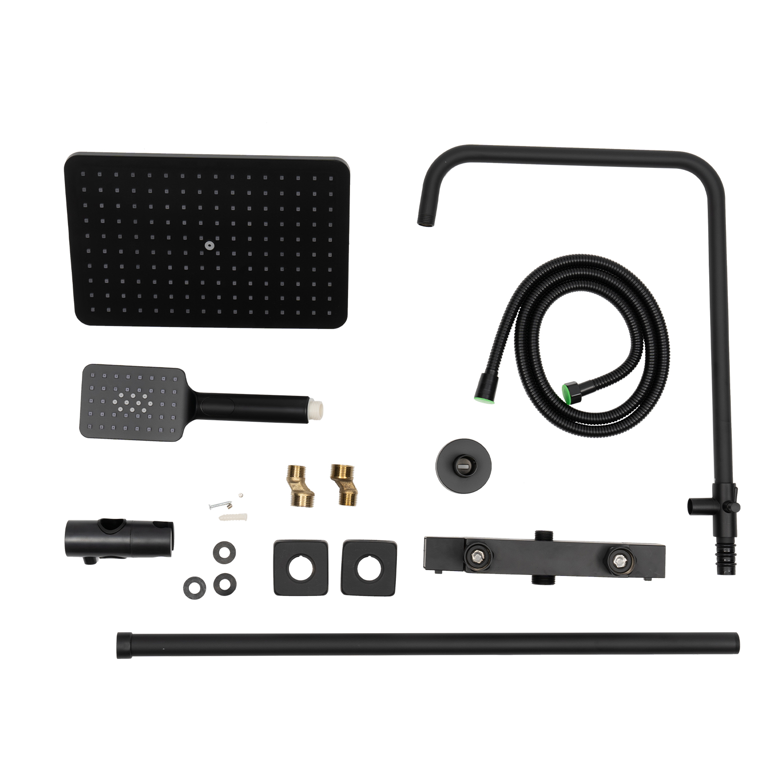 Quadratische Thermostat-Brausebatterie Badezimmer Regendusche Set Duschkopfsystem Schwarz