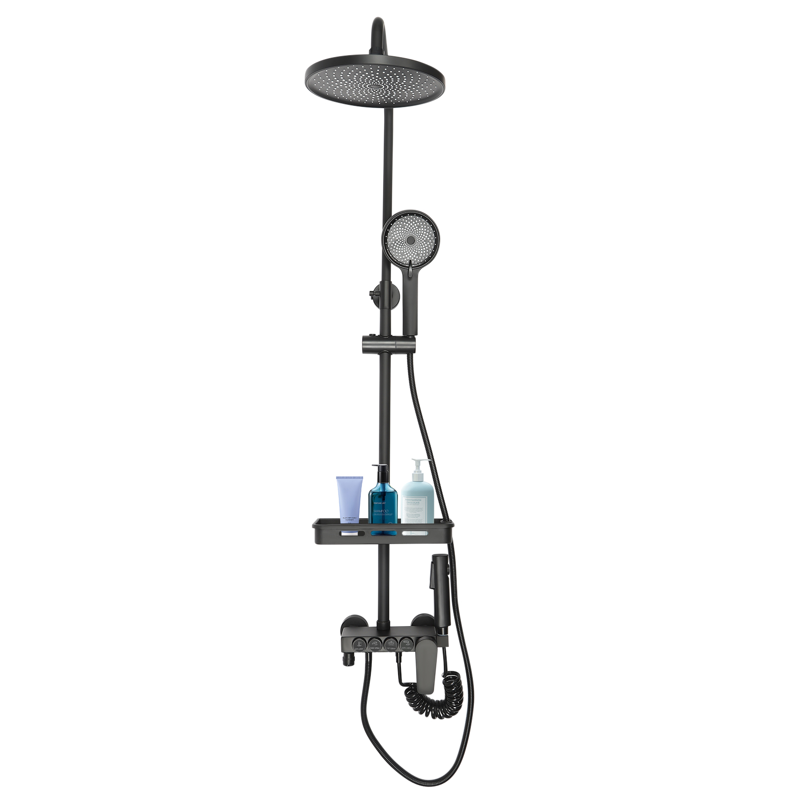 Duschsystem, schwarzer Mischhahn, Regenduschkopf, Handbrausensystem (schwarz) Duschsystem, schwarzer Mischhahn, Regenduschkopf, Handbrausensystem (schwarz)
