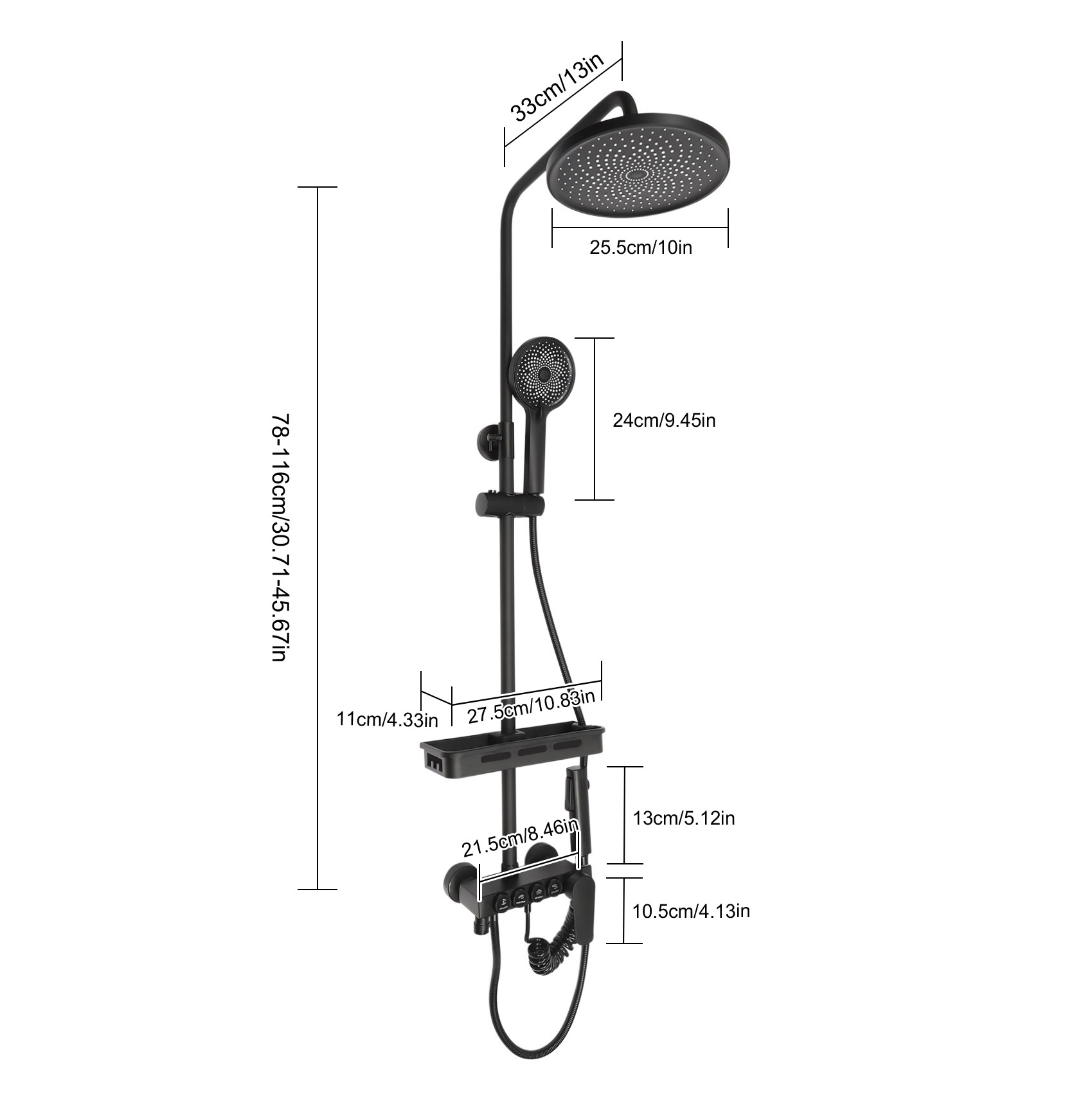 Duschsystem, schwarzer Mischhahn, Regenduschkopf, Handbrausensystem (schwarz) Duschsystem, schwarzer Mischhahn, Regenduschkopf, Handbrausensystem (schwarz)