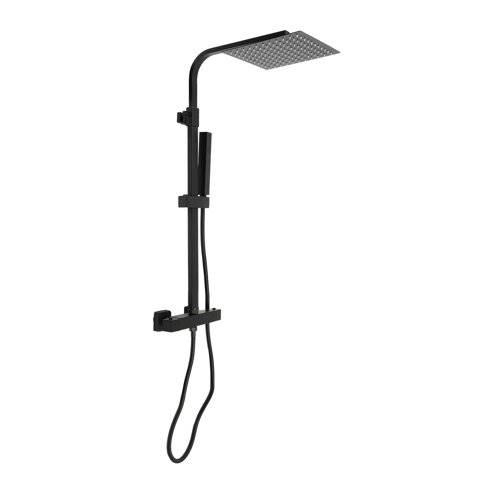 Thermostatisches Duschsystem, Regendusche mit Wasserhahn, Regenduschset mit Schlauch und Halterung, schwarz
