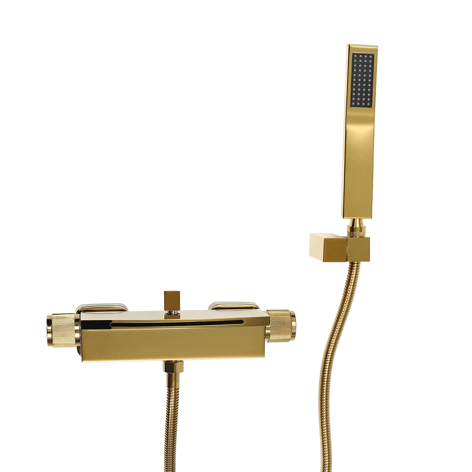 Badewannenarmatur mit Handbrause, Brauseschlauch und Brausehalterung, Wasserfall-Wandmischbatterie (Gold) Badewannenarmatur mit Handbrause, Brauseschlauch und Brausehalterung, Wasserfall-Wandmischbatterie (Gold)