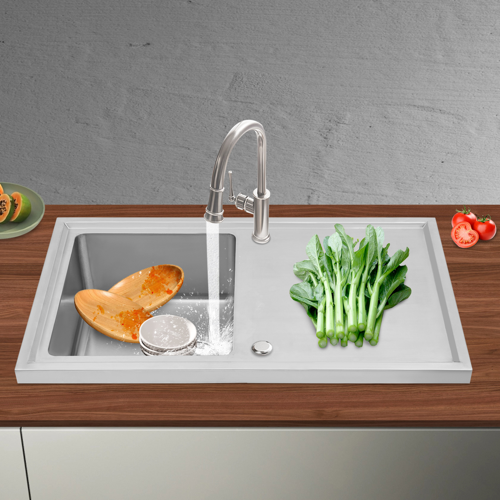 86 x 50 cm Stainless Steel Kitchen Sink, Single Bowl Kitchen Sink, Stainless Steel Sink use in Most Homes, Hotels 86 x 50 cm Stainless Steel Kitchen Sink, Single Bowl Kitchen Sink, Stainless Steel Sink use in Most Homes, Hotels
