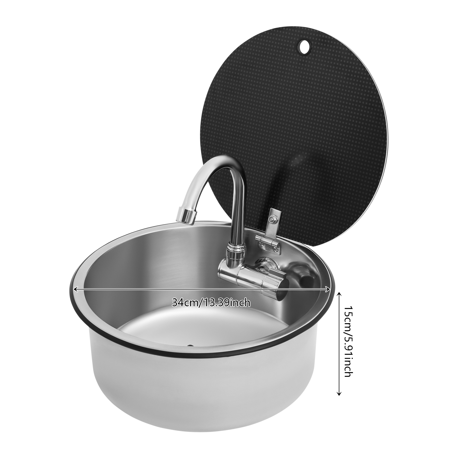 340 x 340 mm Wohnmobil-Küchenspüle, Wohnmobil-Küchenspüle mit klappbarem Wasserhahn, Edelstahl-Wohnmobil-Küchenspüle
