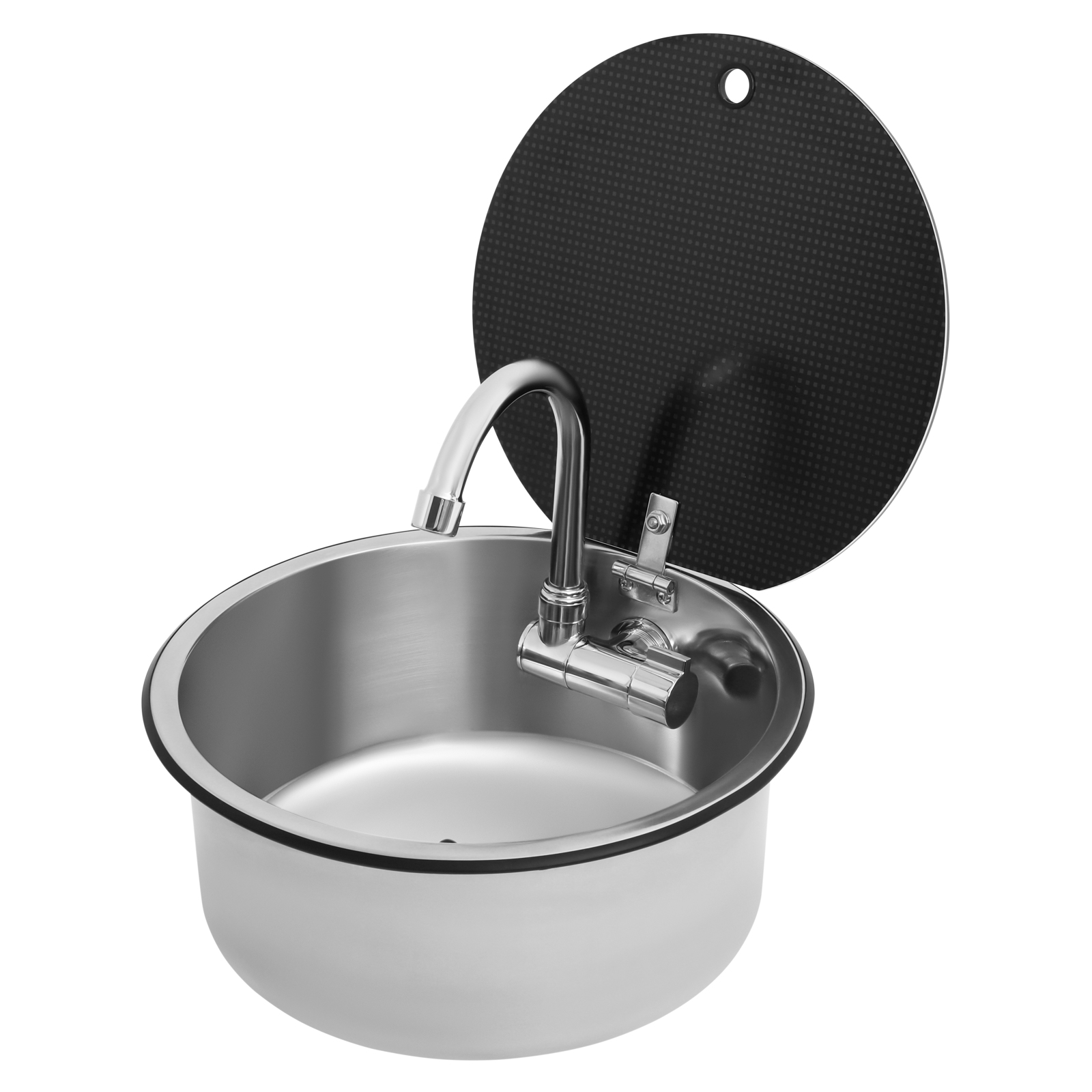 340 x 340 mm Wohnmobil-Küchenspüle, Wohnmobil-Küchenspüle mit klappbarem Wasserhahn, Edelstahl-Wohnmobil-Küchenspüle