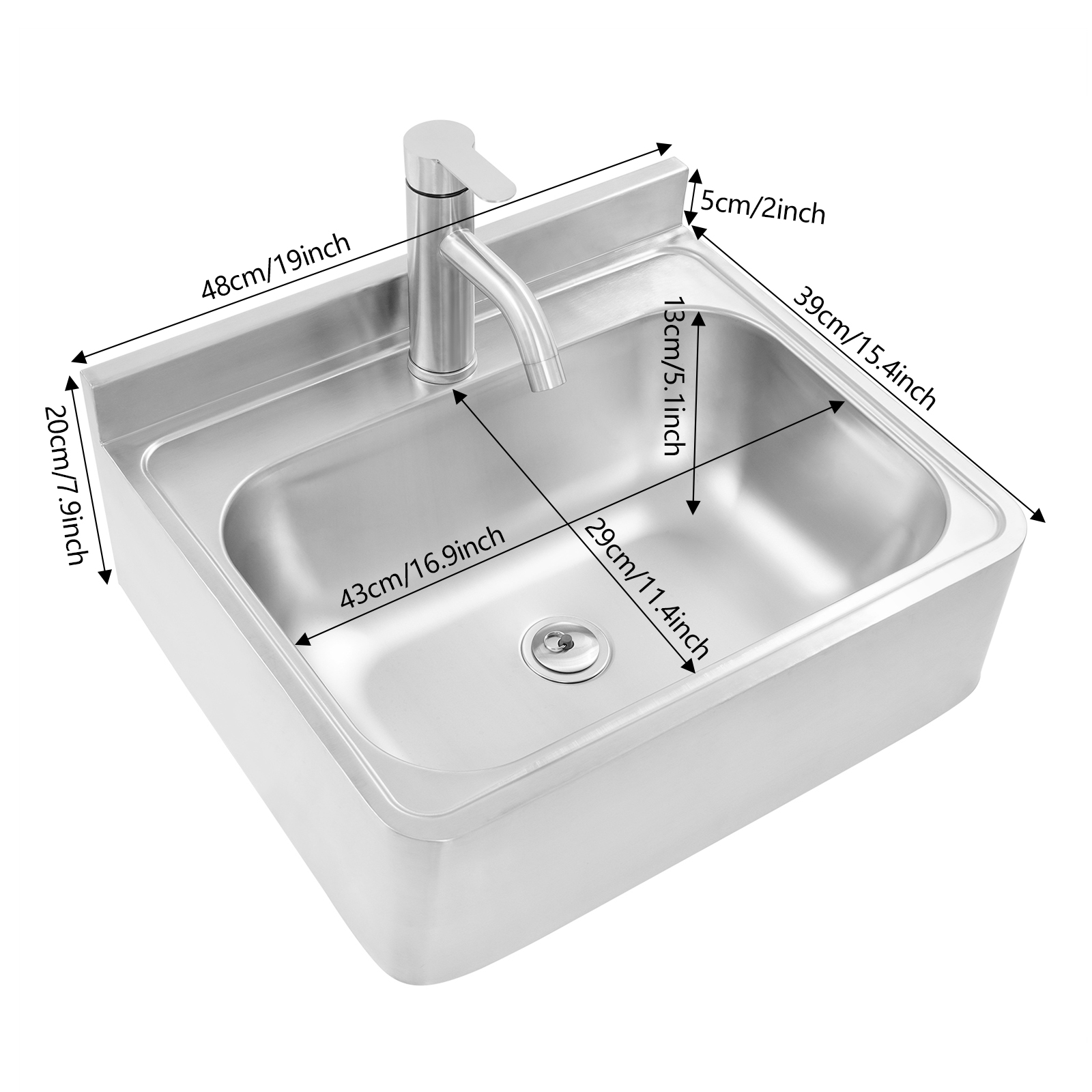 Bathroom Sink With Faucet, 304 Stainless Steel RV Sink, Wall Mounted Sink for RVs, Bars, Hotels, Cafes