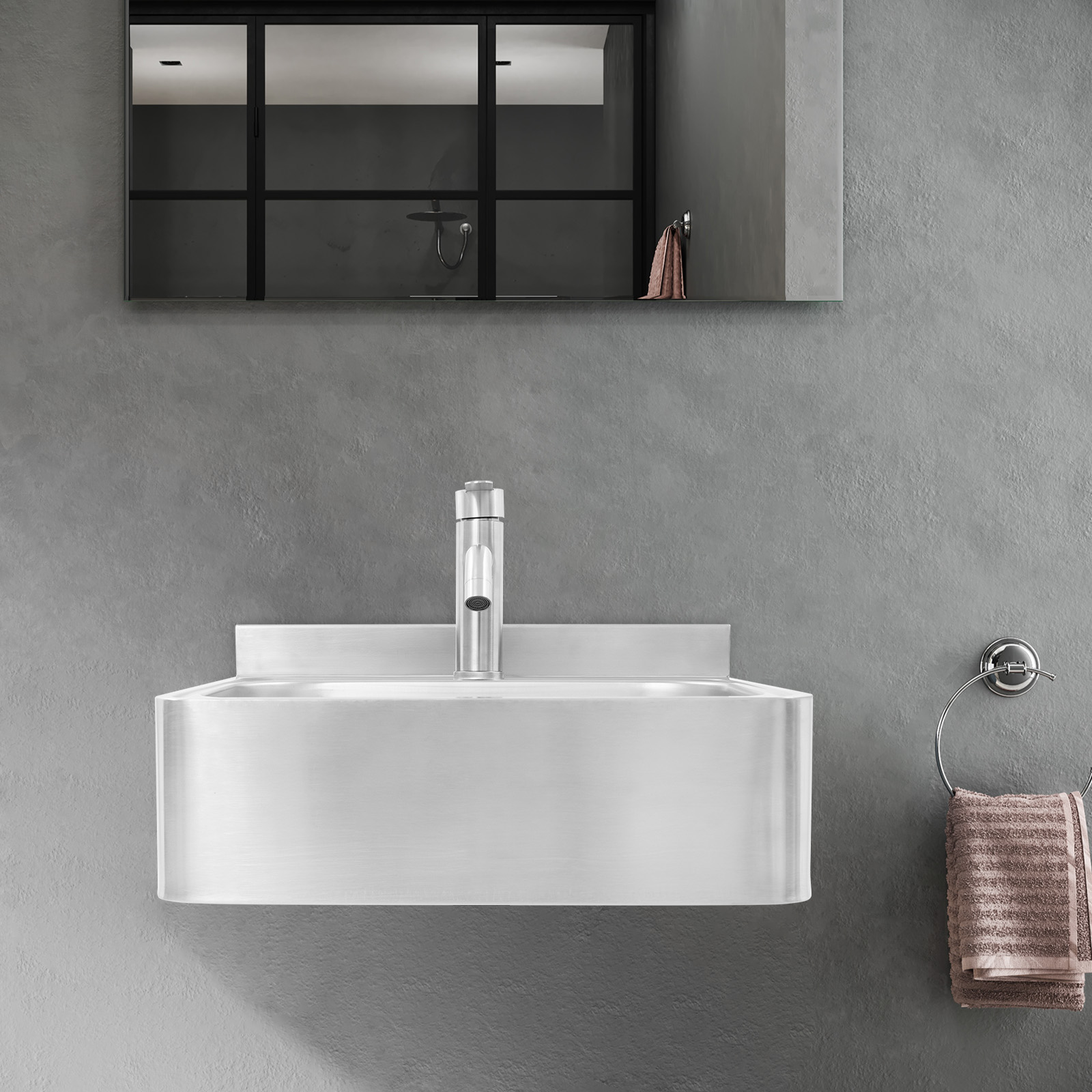 Bathroom Sink With Faucet, 304 Stainless Steel RV Sink, Wall Mounted Sink for RVs, Bars, Hotels, Cafes