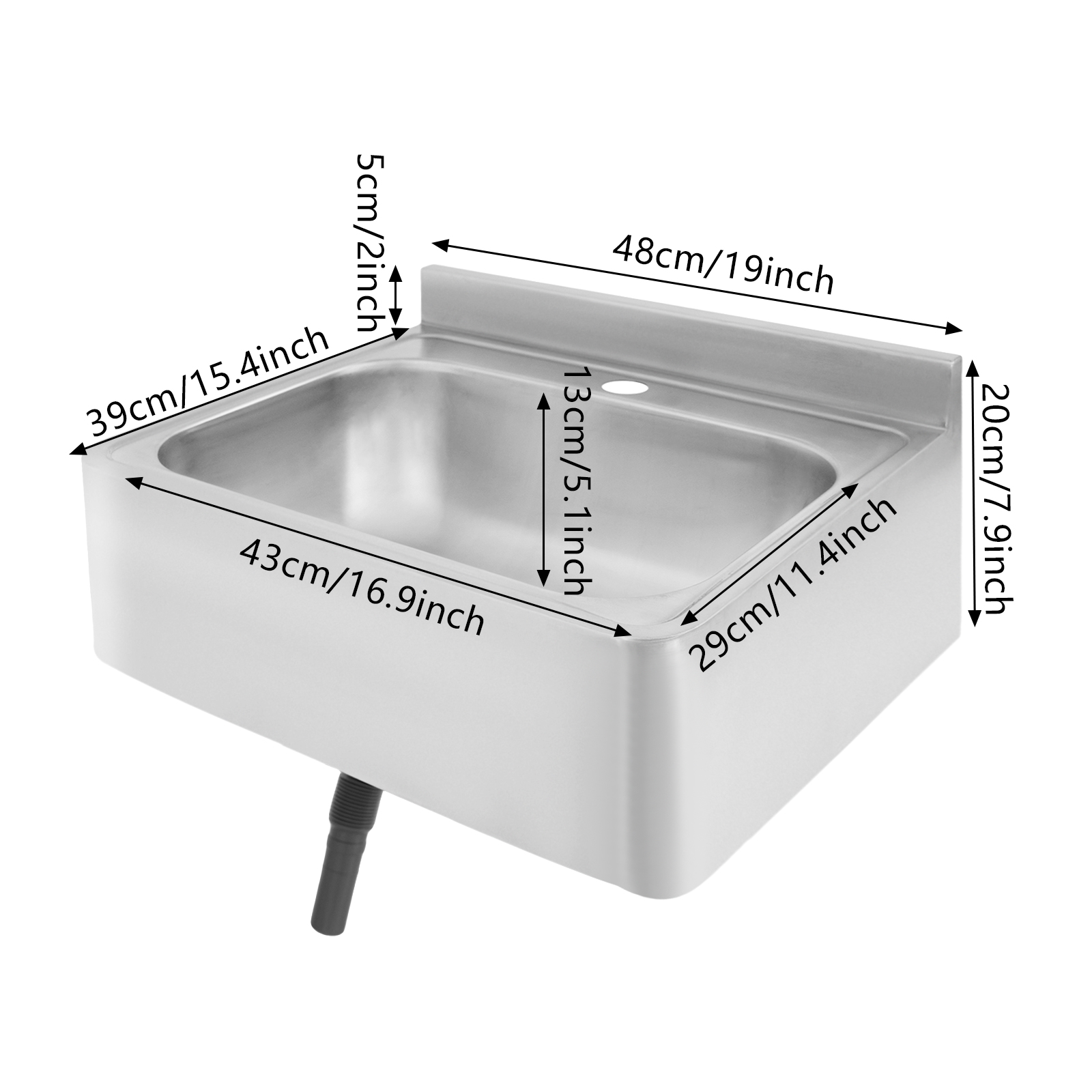 Bathroom Sink Without Faucet, 304 Stainless Steel RV Sink, Wall Mounted Sink for RVs, Bars, Hotels, Cafes