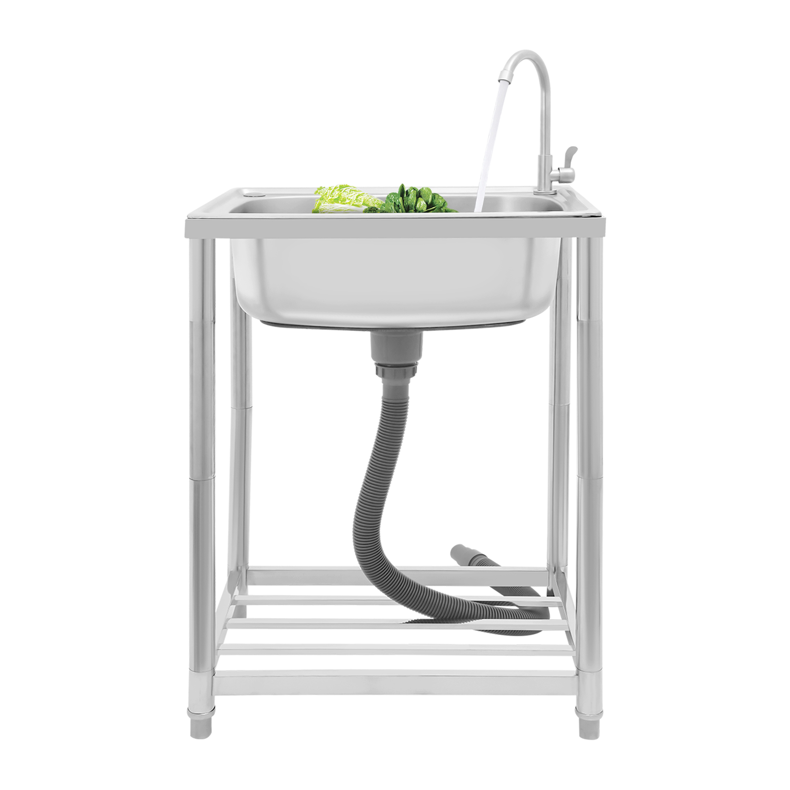 60cm Kitchen Sink, Stainless Steel Sink, Free Standing Single Bowl Sink for Homes, Outdoors, Restaurants