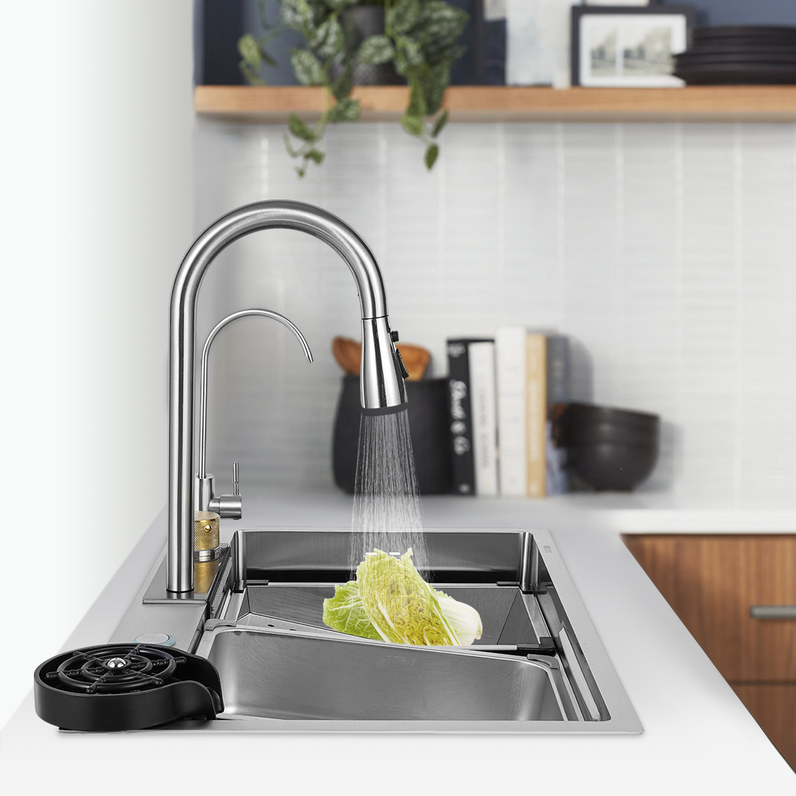 Küchenspüle Einzelbecken Wasserfall Barspüle Edelstahl Einbauspüle mit abnehmbarem Wasserhahn 68cm Küchenspüle Einzelbecken Wasserfall Barspüle Edelstahl Einbauspüle mit abnehmbarem Wasserhahn 68cm