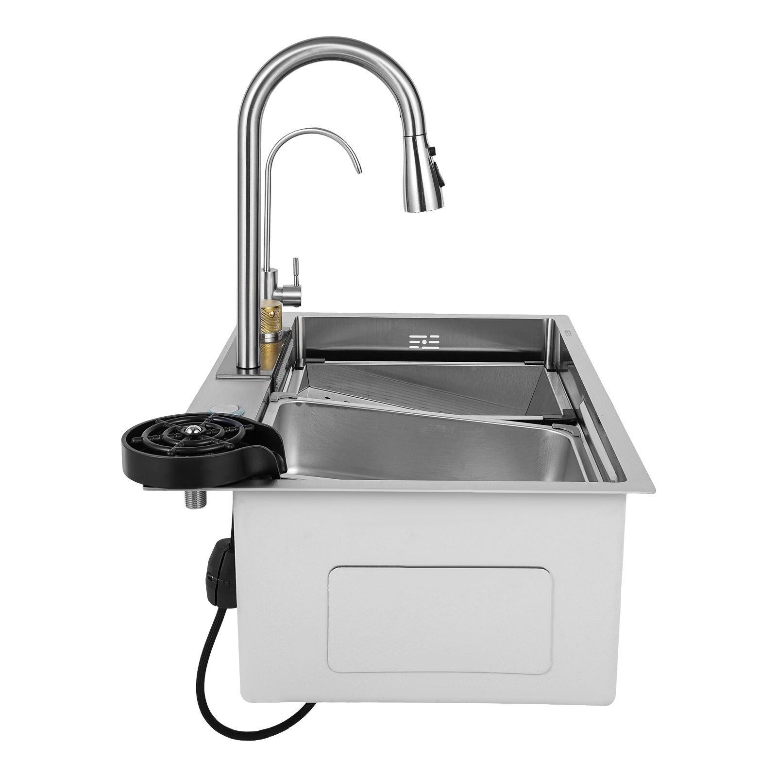 Küchenspüle Einzelbecken Wasserfall Barspüle Edelstahl Einbauspüle mit abnehmbarem Wasserhahn 68cm Küchenspüle Einzelbecken Wasserfall Barspüle Edelstahl Einbauspüle mit abnehmbarem Wasserhahn 68cm