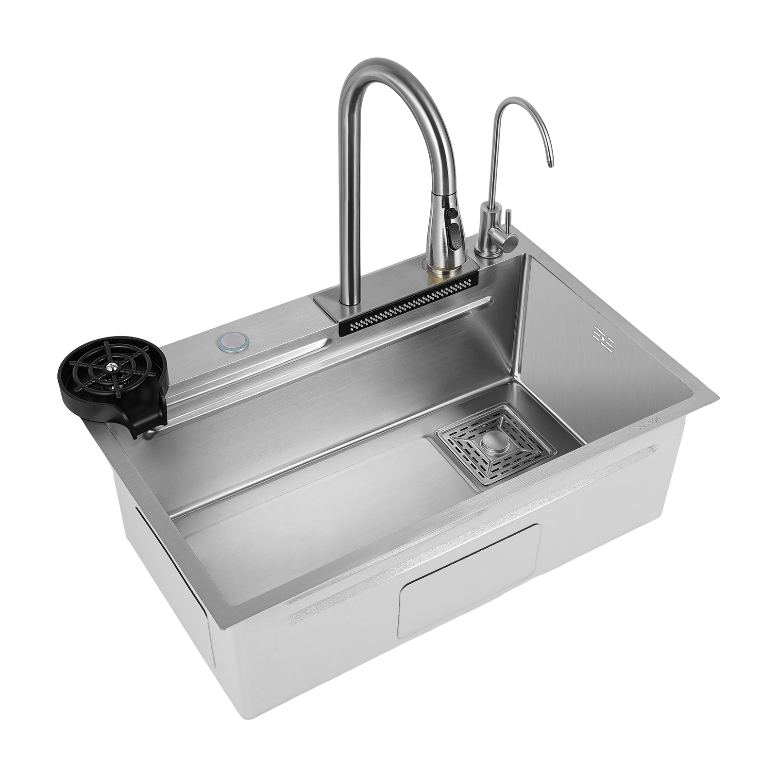 Küchenspüle Einzelbecken Wasserfall Barspüle Edelstahl Einbauspüle mit abnehmbarem Wasserhahn 68cm Küchenspüle Einzelbecken Wasserfall Barspüle Edelstahl Einbauspüle mit abnehmbarem Wasserhahn 68cm