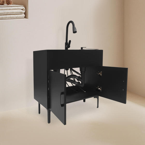 Waschbecken mit Unterschrank, Spüle mit ausziehbarem Wasserhahn und Unterschrank, freistehende Küchenspüle