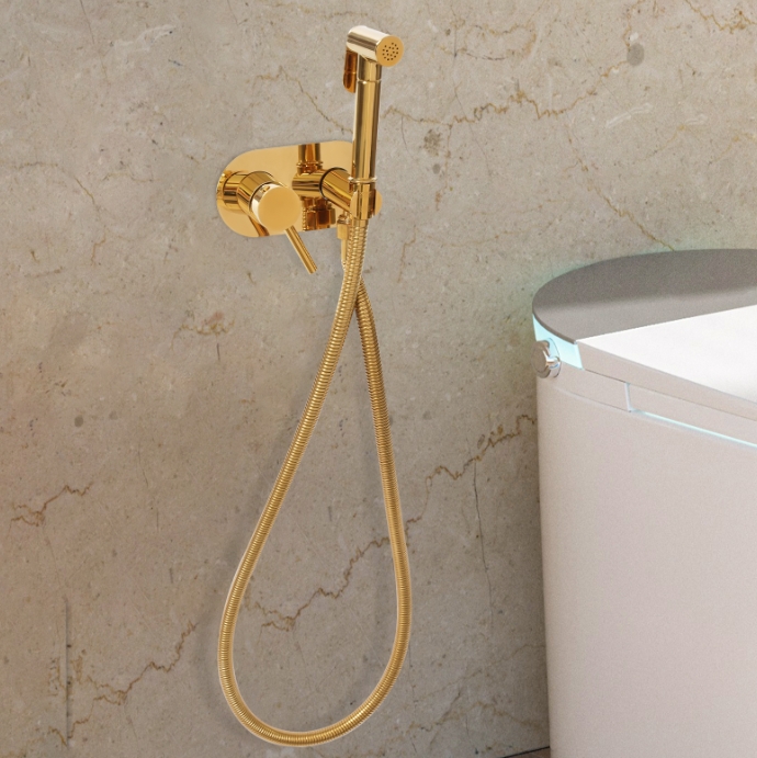Set de pistolet à spray pour WC sous pression pour utiliser du détergent pour bidet, or