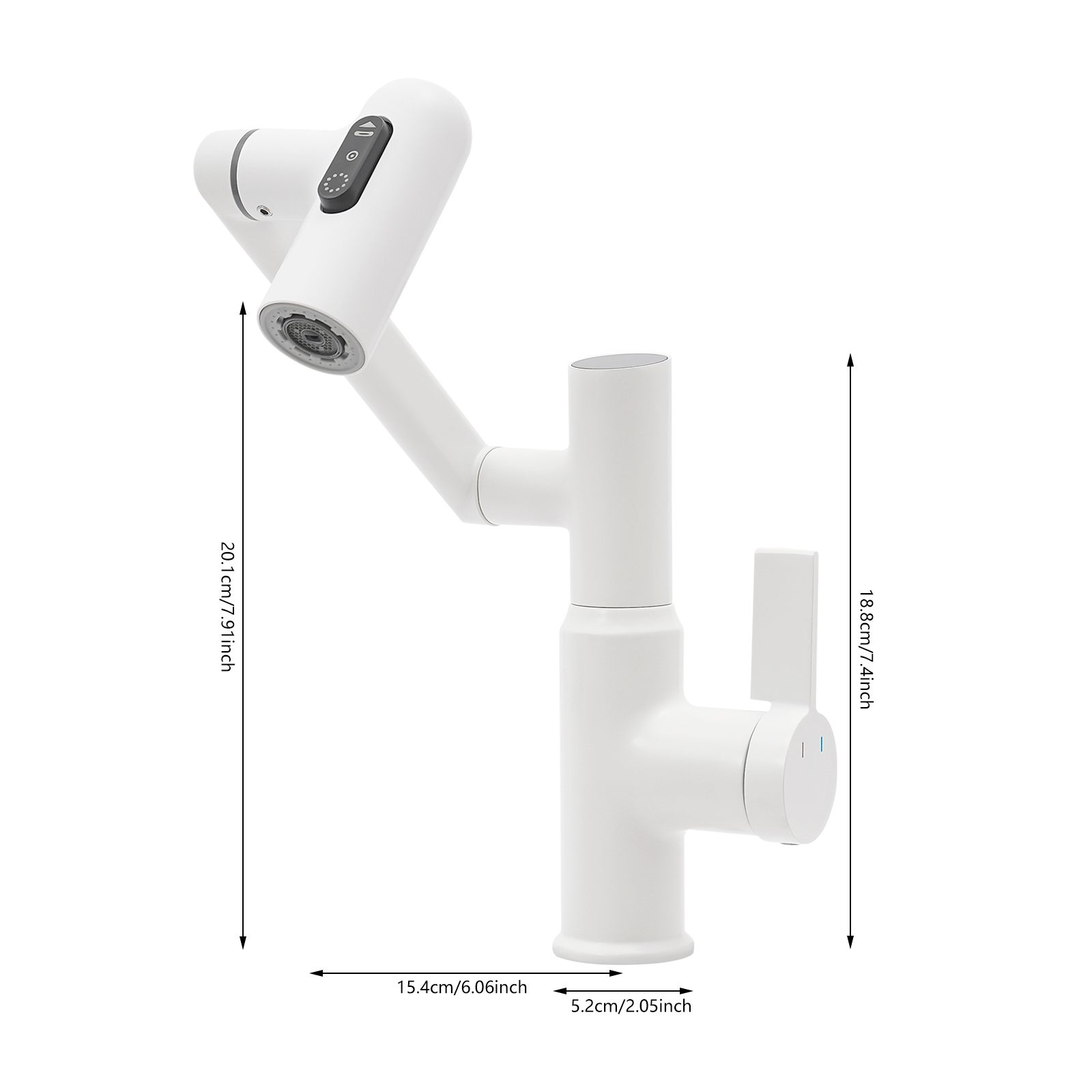Rotatable Faucet, Faucet with LED Temperature Display, Bathroom Faucet for Homes, Bathrooms, Shopping Malls - White