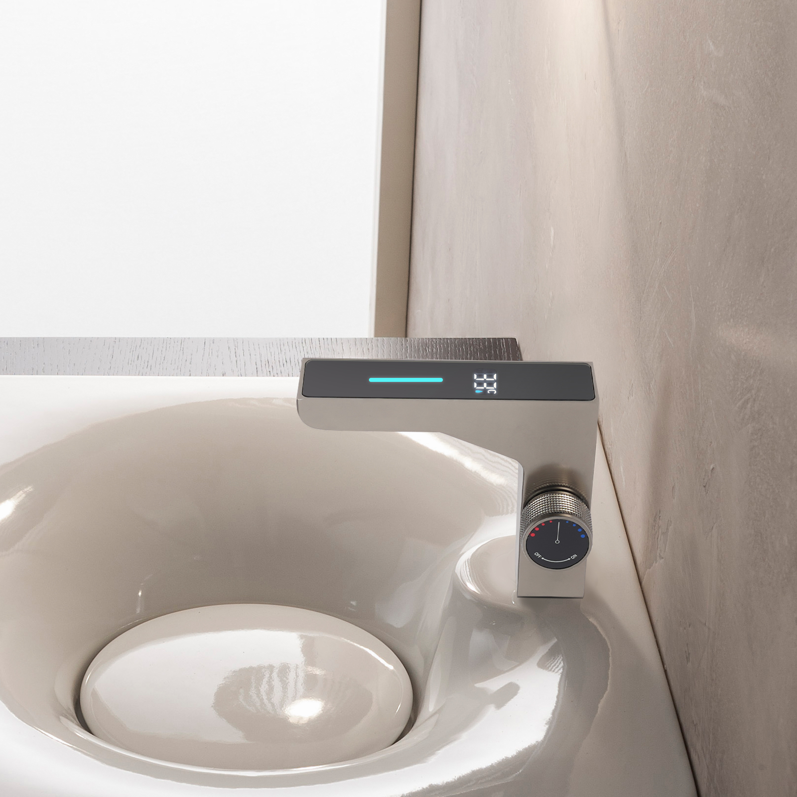 Badarmatur, Waschtischarmatur, Spültischarmatur mit Temperaturanzeige – Drei-Achtel-Schlauch – Gunmetal Grey Badarmatur, Waschtischarmatur, Spültischarmatur mit Temperaturanzeige – Drei-Achtel-Schlauch – Gunmetal Grey