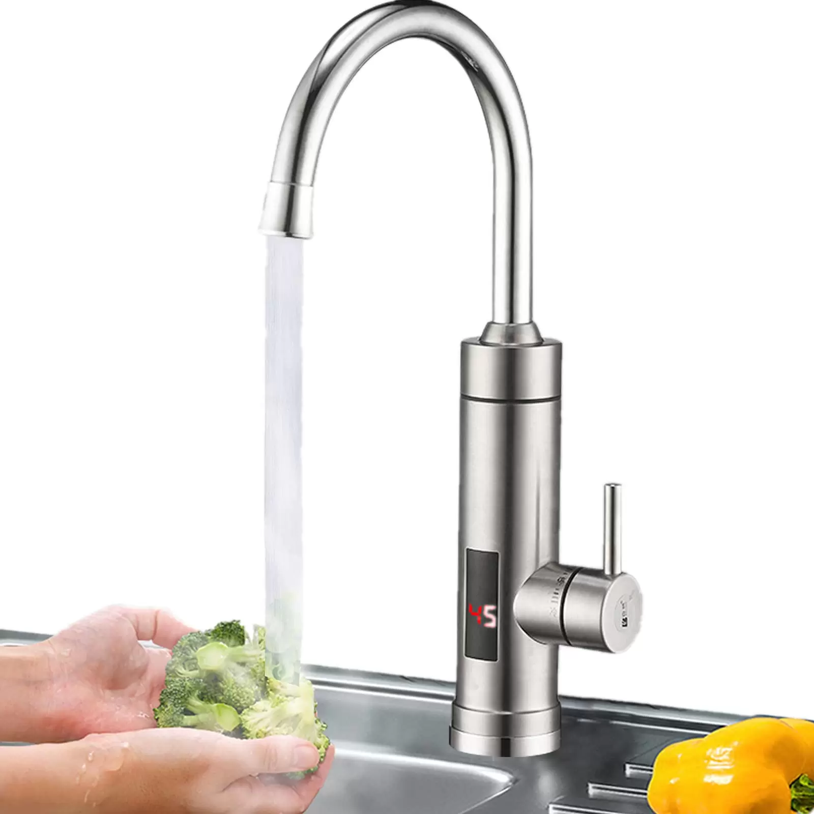 Elektrische Durchlauferhitzer Wasserhahn Küchenarmatur mit LCD-Temperaturanzeige 360°  3000W