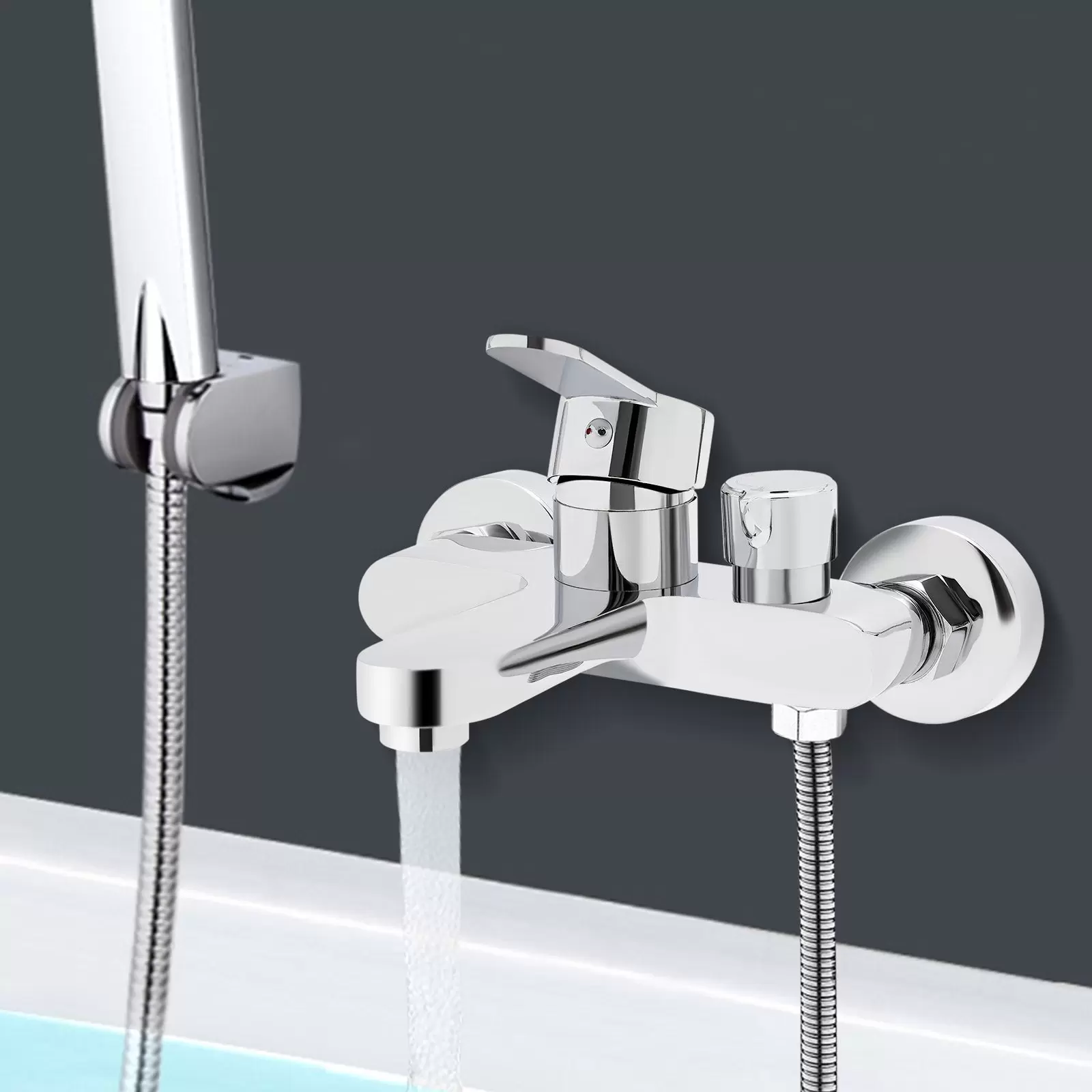 Einhebel Badewannenhahn, Aufputz Wandmontage, Badezimmer Duschhahn, Silber