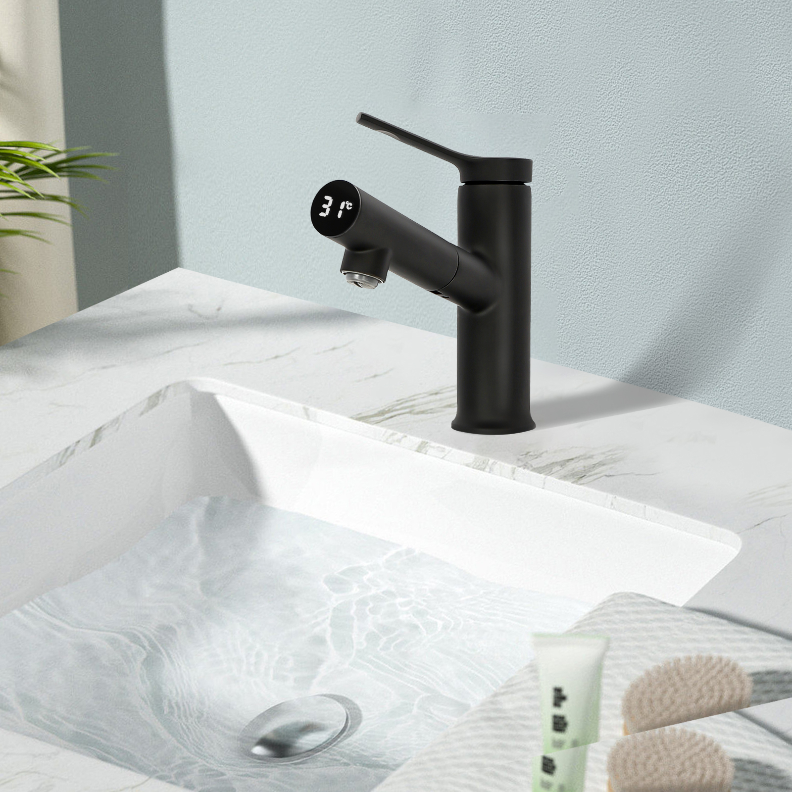 Badezimmer-Wasserhahn mit versenkbarer Temperaturanzeige