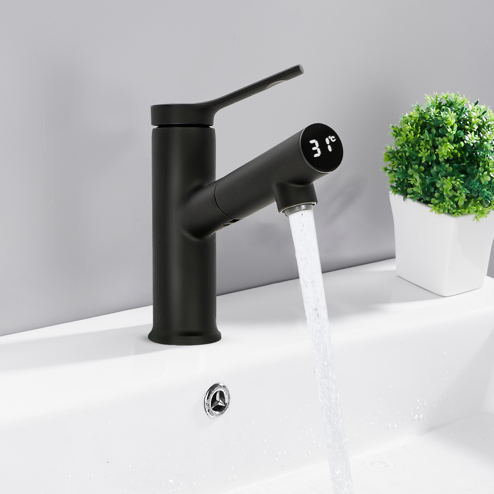 Badezimmer-Wasserhahn mit versenkbarer Temperaturanzeige