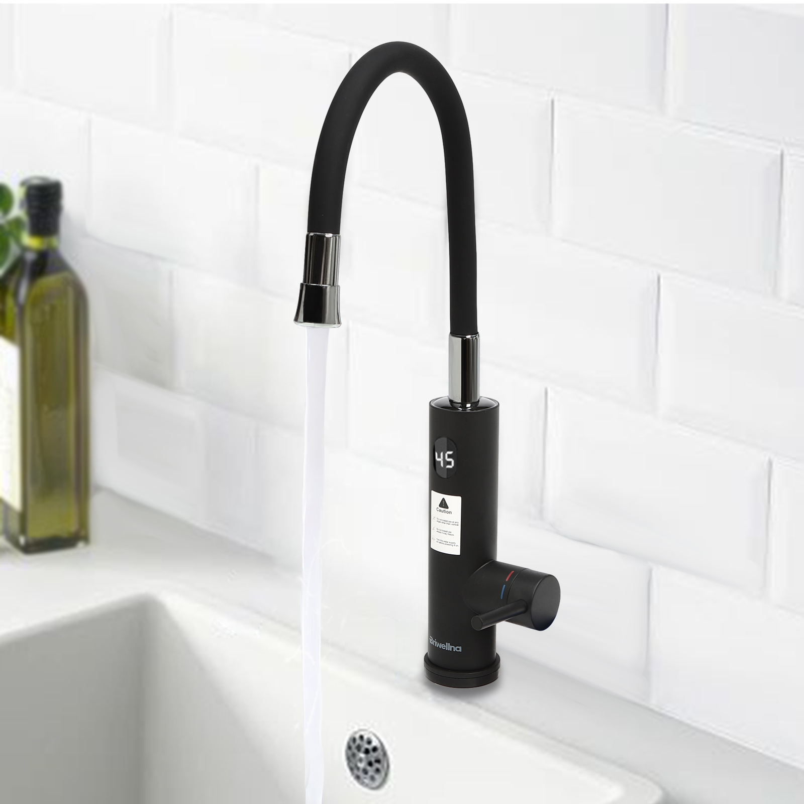 3200 W Elektrischer Küchenhahn mit sofortigem Heißwasser mit Display,Edelstahl 360 ° drehbarer Wasserhahn