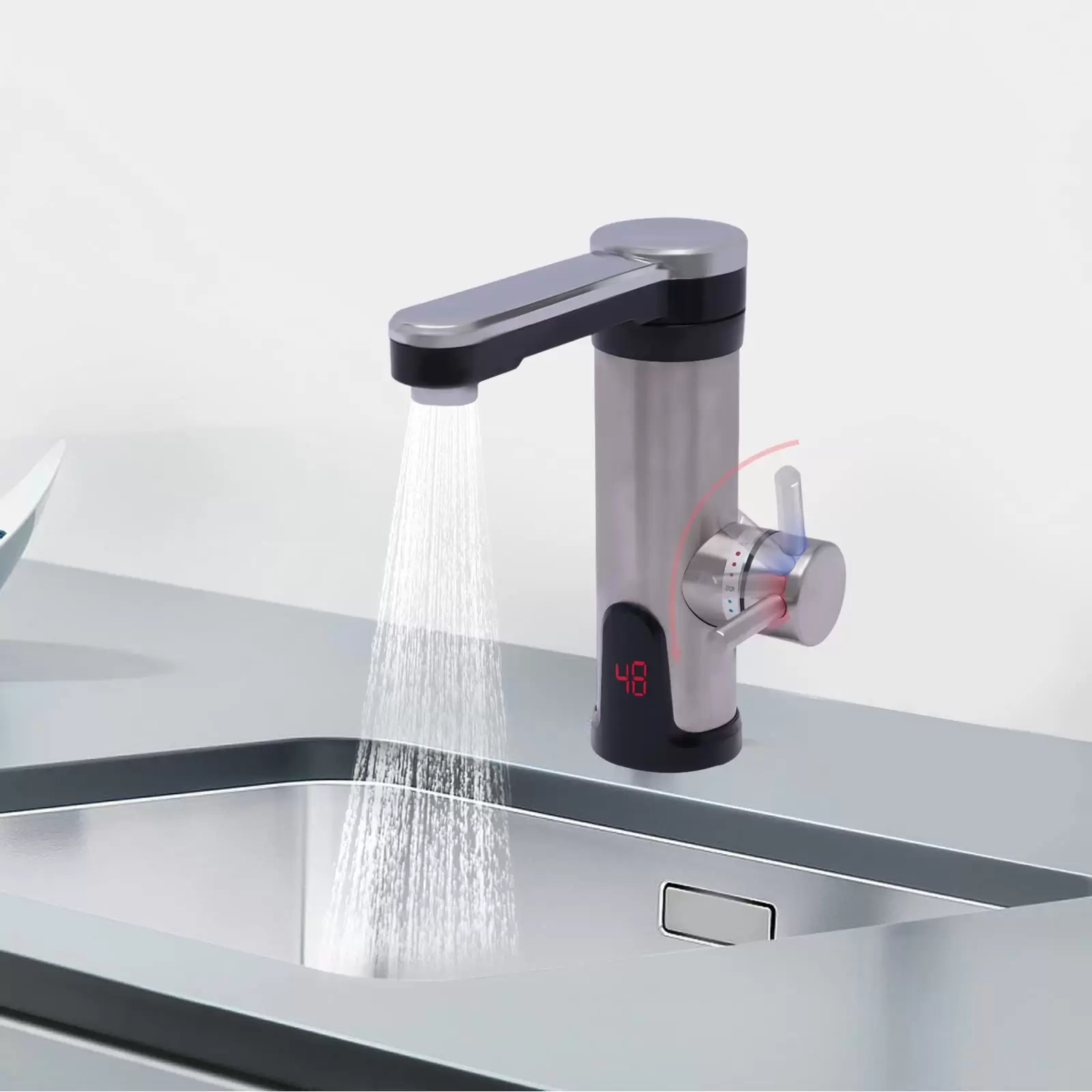 3300W Elektrischer Wasserhahn Elektrischer Warmwasserhahn Tankloser Warmwasserbereiter Edelstahl Küchenarmatur