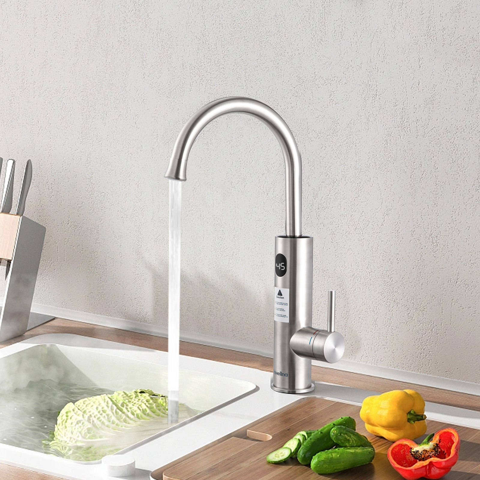 CNCEST Elektrisch beheizbarer Wasserhahn, Elektrischer Wasserhahn mit Temperaturanzeige, Küchenarmatur aus Edelstahl