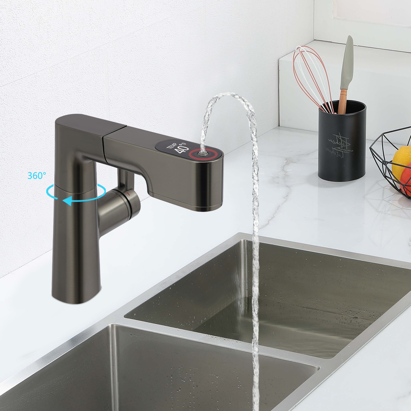 Faucet with Pull-out Shower, Pull-out Bathroom Faucet, Washbasin Faucet for the Bathroom with Three Modes