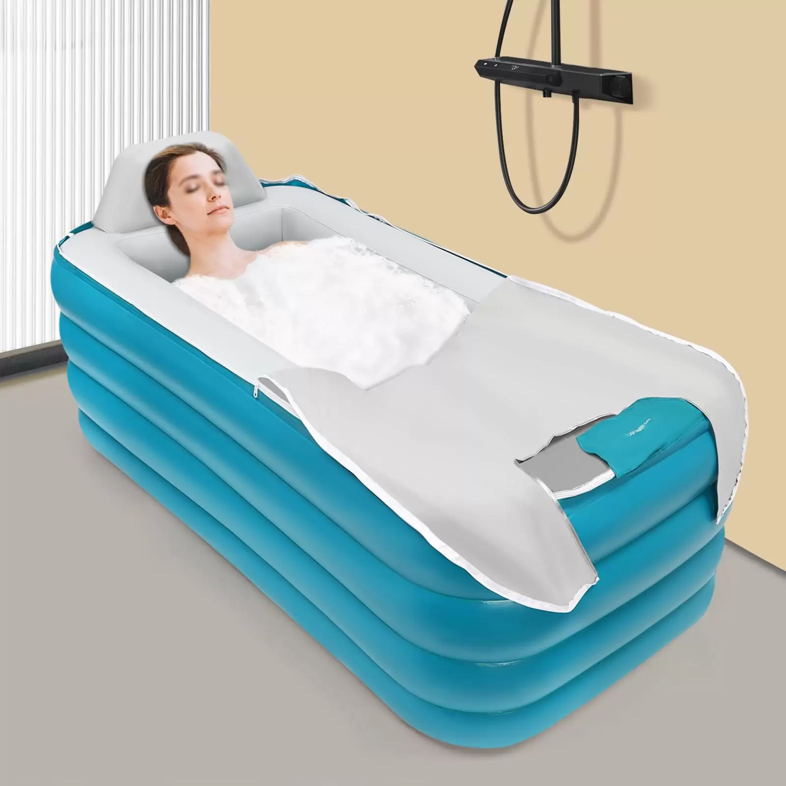 Automatische Aufblasbare Badewanne Faltbar Tragbar Zuhause Spa Wanne 160 cm Design Der Aufbewahrungstasche Für Badetücher (Grün)
