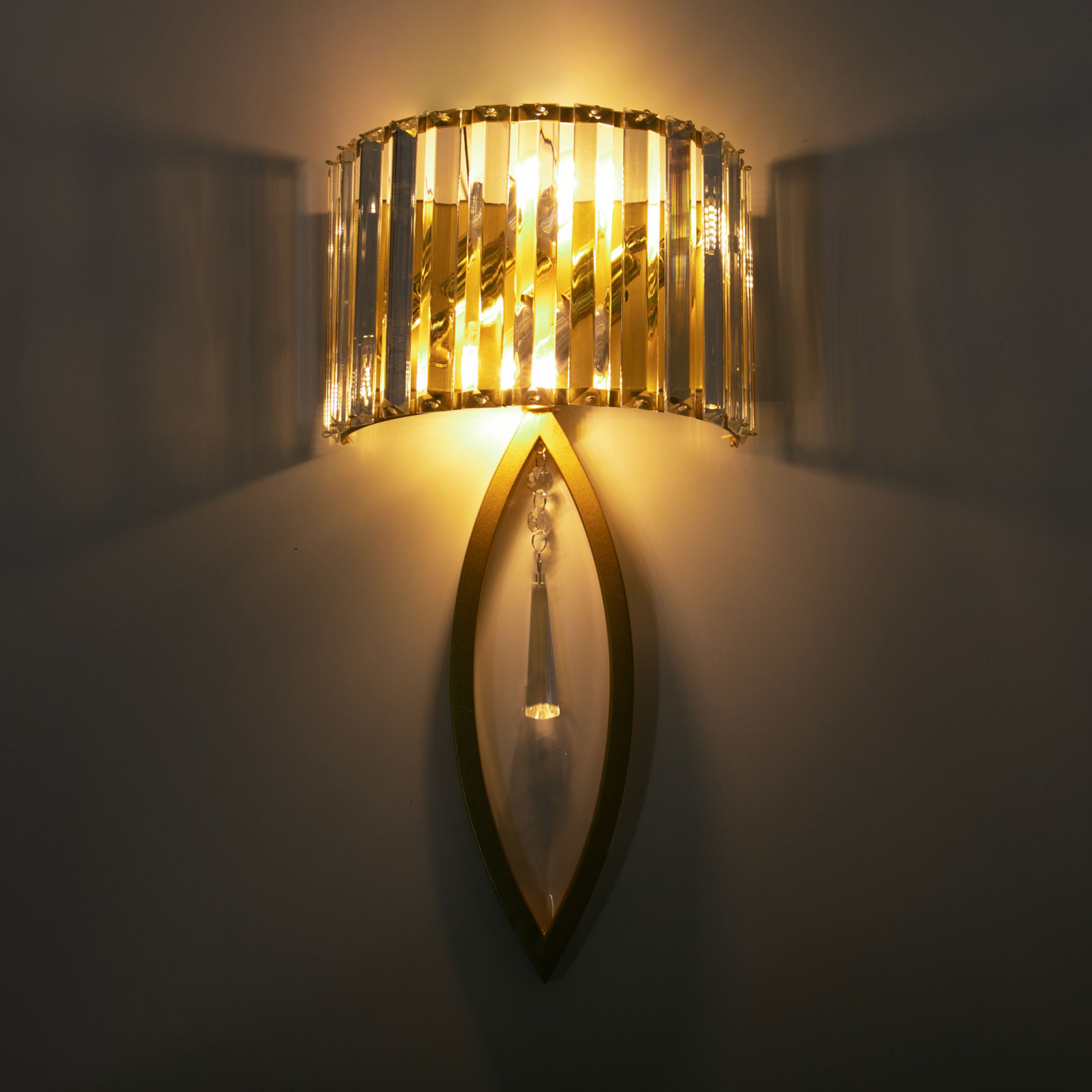 Kristall-Wandlampe, goldene Wandlampe, Wandlampe, geeignet für Eingangstüren, Schlafzimmer, Wohnzimmer, Esszimmer, Arbeitszimmer, 2 Hochleistungs-E14-Glühbirnen